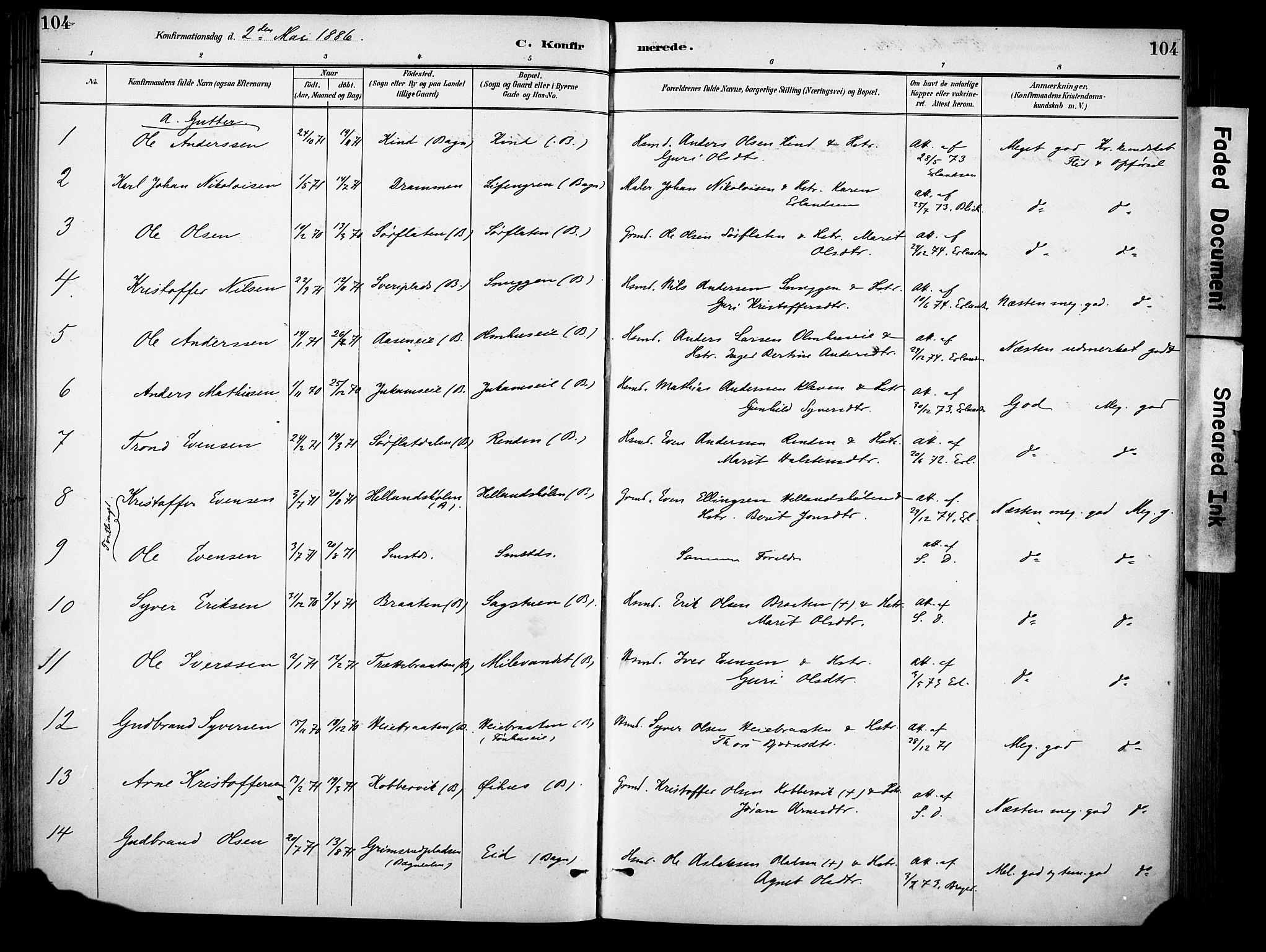 Sør-Aurdal prestekontor, SAH/PREST-128/H/Ha/Haa/L0009: Parish register (official) no. 9, 1886-1906, p. 104