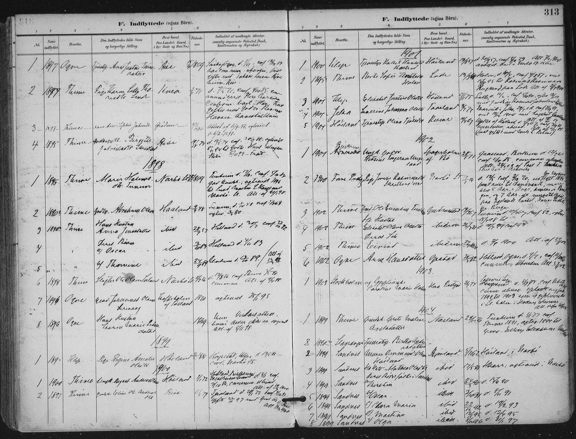 Hå sokneprestkontor, SAST/A-101801/002/B/L0001: Parish register (official) no. A 11, 1897-1924, p. 313