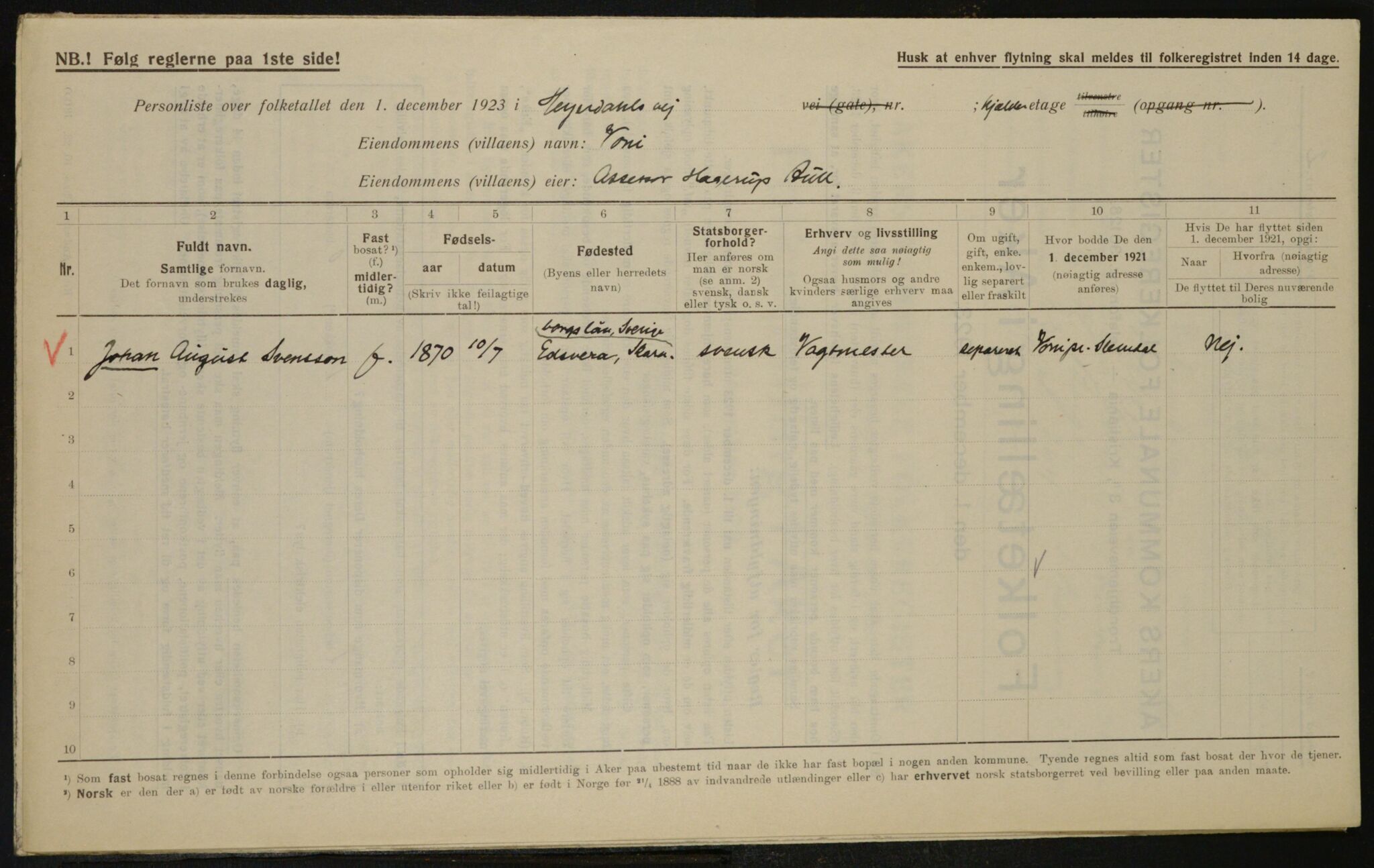 , Municipal Census 1923 for Aker, 1923, p. 11213