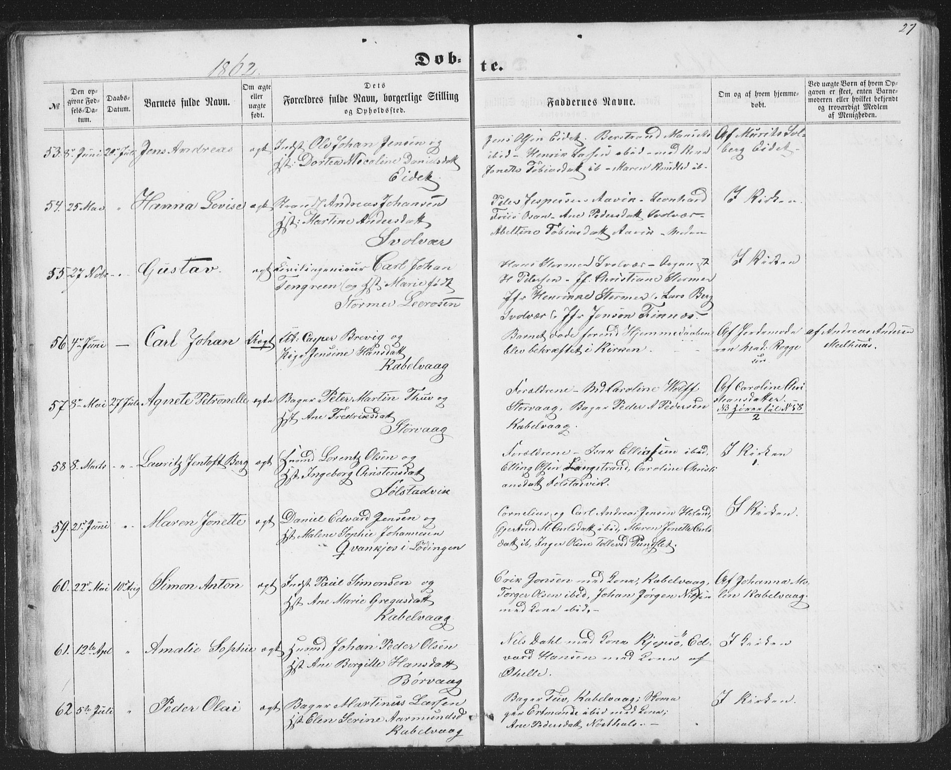 Ministerialprotokoller, klokkerbøker og fødselsregistre - Nordland, SAT/A-1459/874/L1073: Parish register (copy) no. 874C02, 1860-1870, p. 27