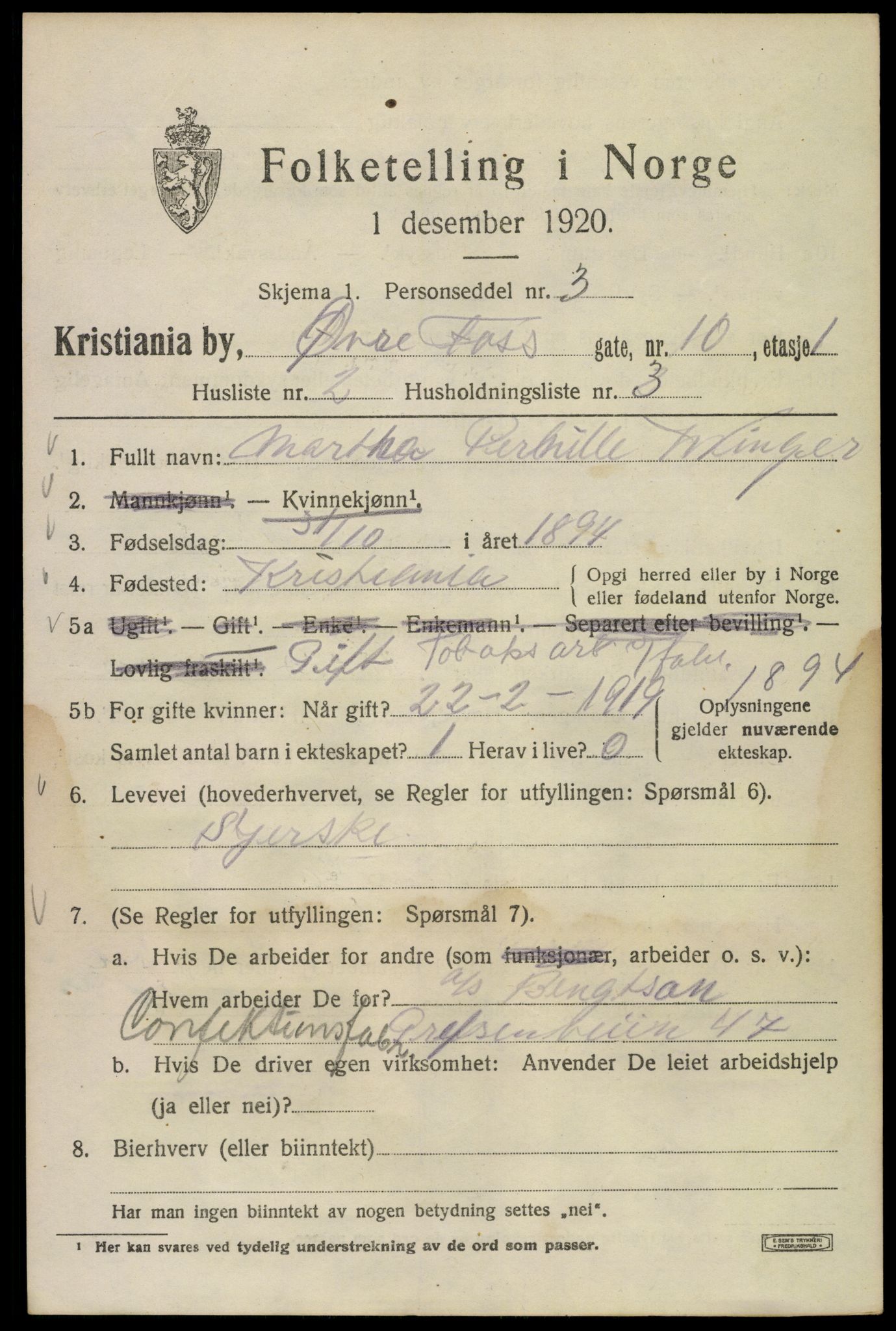 SAO, 1920 census for Kristiania, 1920, p. 659895