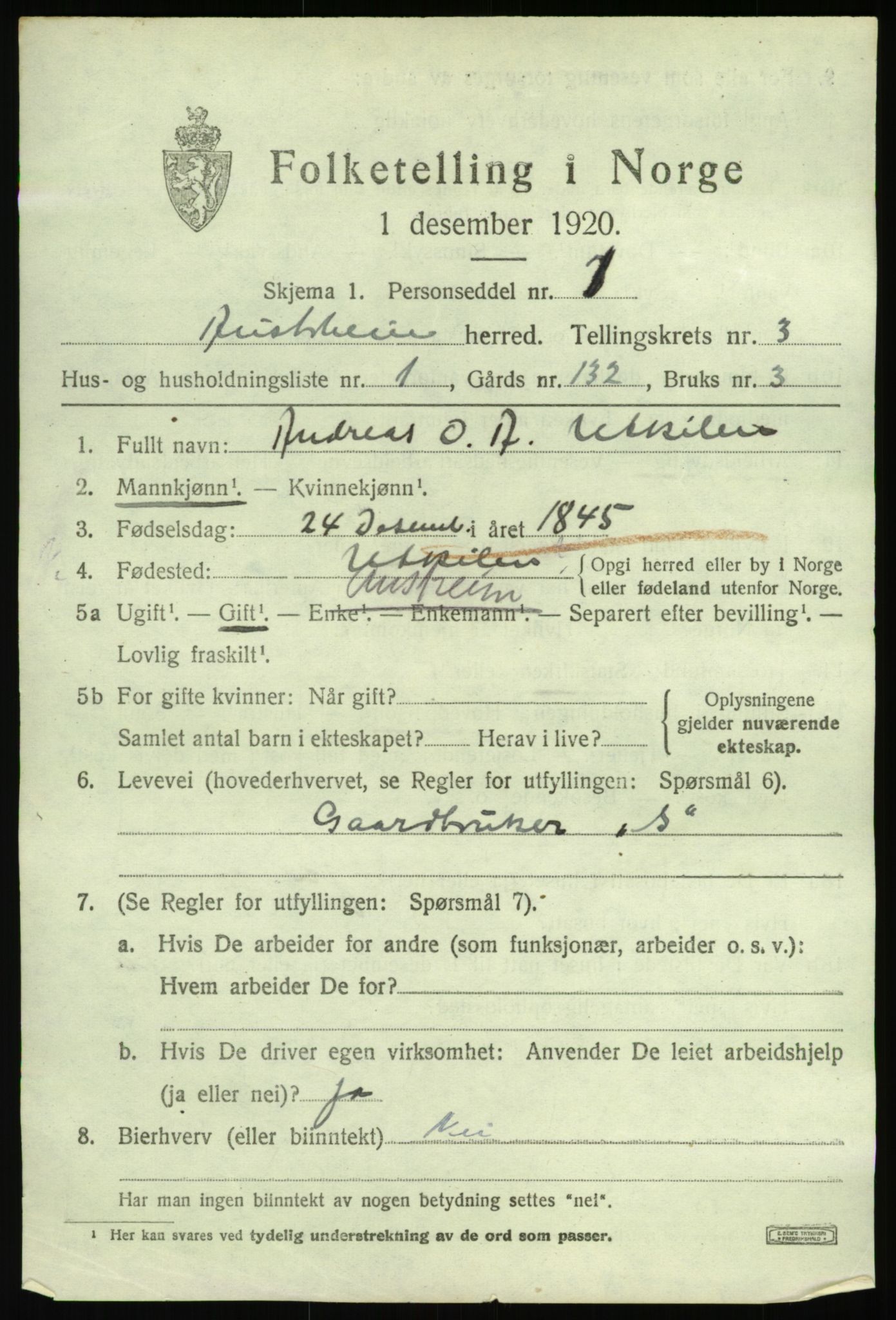 SAB, 1920 census for Austrheim, 1920, p. 1598