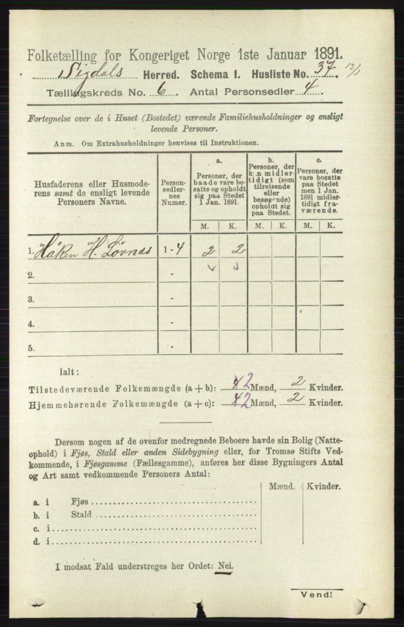 RA, 1891 census for 0621 Sigdal, 1891, p. 2417