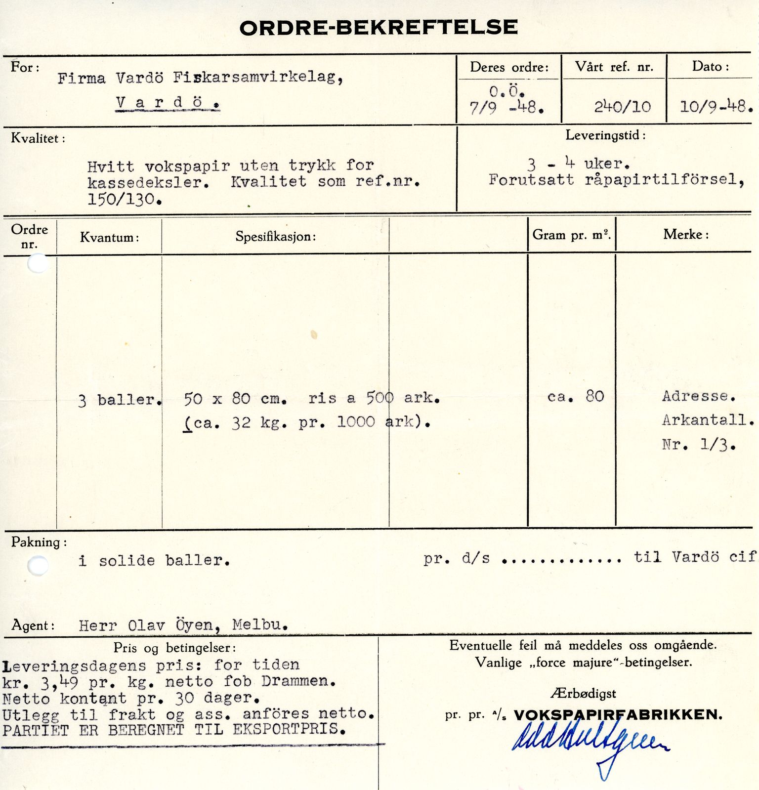 Vardø Fiskersamvirkelag, VAMU/A-0037/D/Da/L0003: Korrespondanse Fi-Kj, 1947-1950