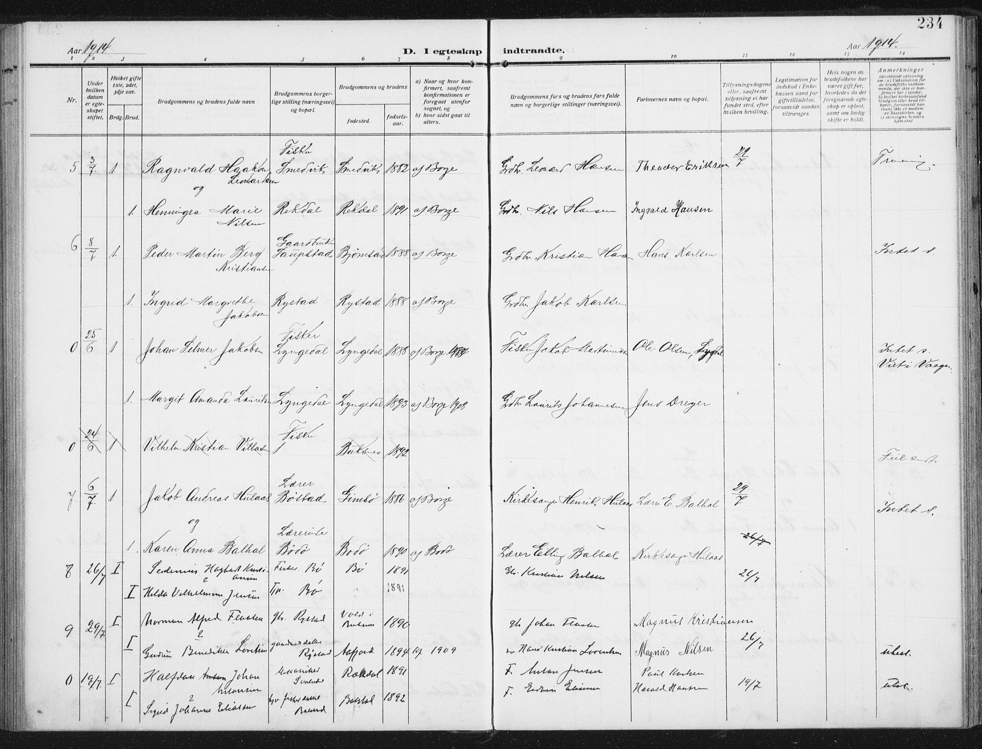 Ministerialprotokoller, klokkerbøker og fødselsregistre - Nordland, SAT/A-1459/880/L1135: Parish register (official) no. 880A09, 1908-1919, p. 234