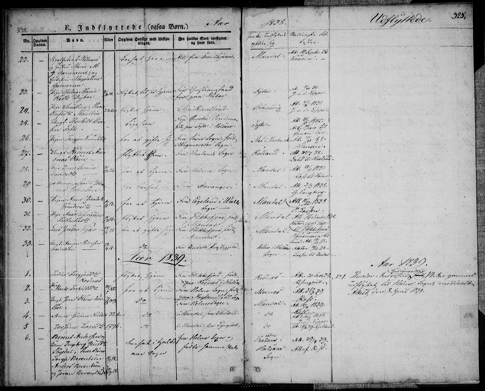 Mandal sokneprestkontor, AV/SAK-1111-0030/F/Fa/Faa/L0011: Parish register (official) no. A 11, 1830-1839, p. 325