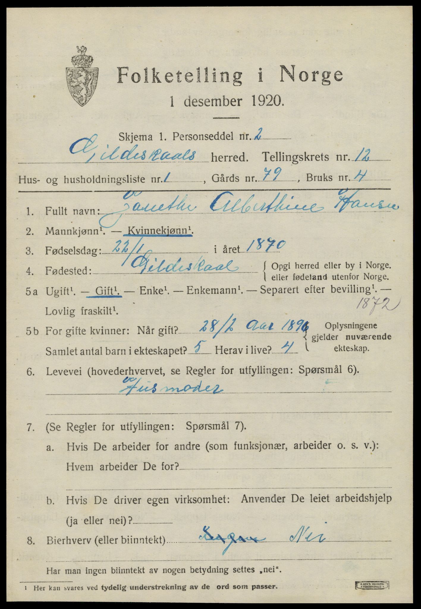 SAT, 1920 census for Gildeskål, 1920, p. 7228