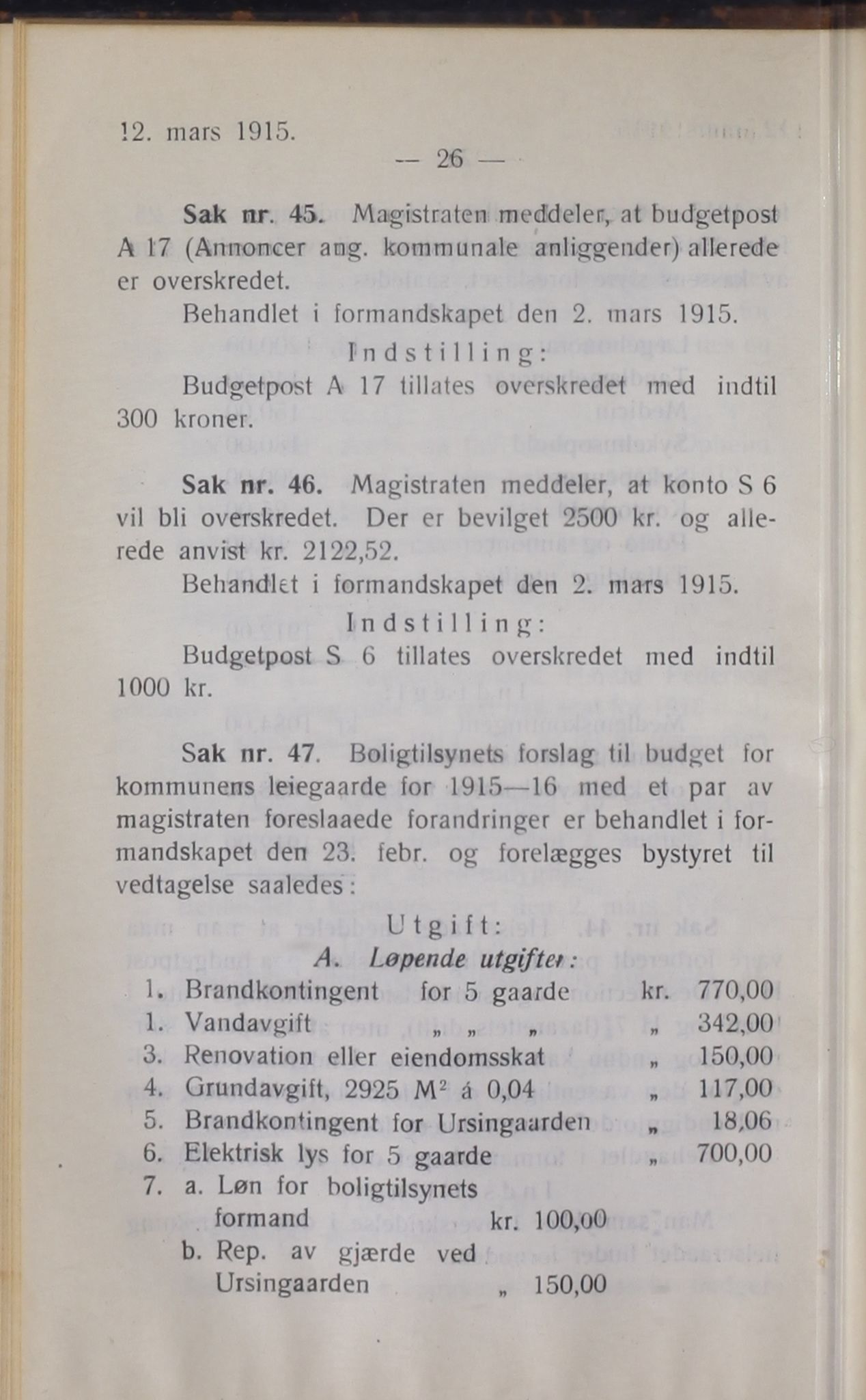 Narvik kommune. Formannskap , AIN/K-18050.150/A/Ab/L0005: Møtebok, 1915