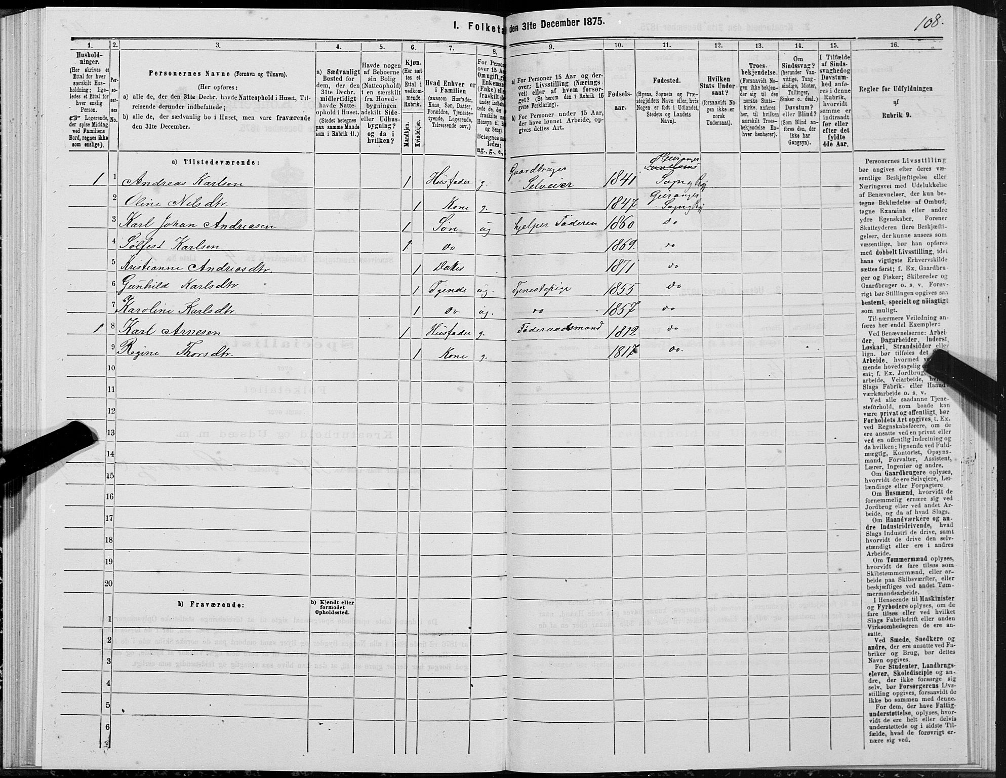 SAT, 1875 census for 1523P Sunnylven, 1875, p. 2108