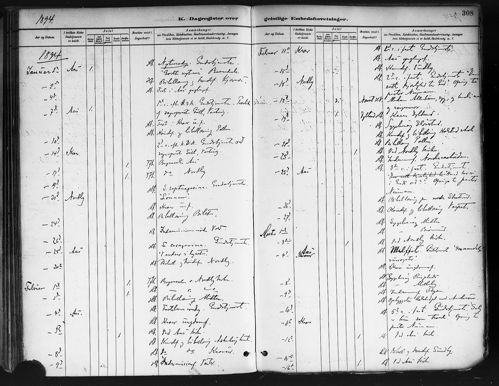 Ås prestekontor Kirkebøker, AV/SAO-A-10894/F/Fa/L0009: Parish register (official) no. I 9, 1881-1900, p. 308