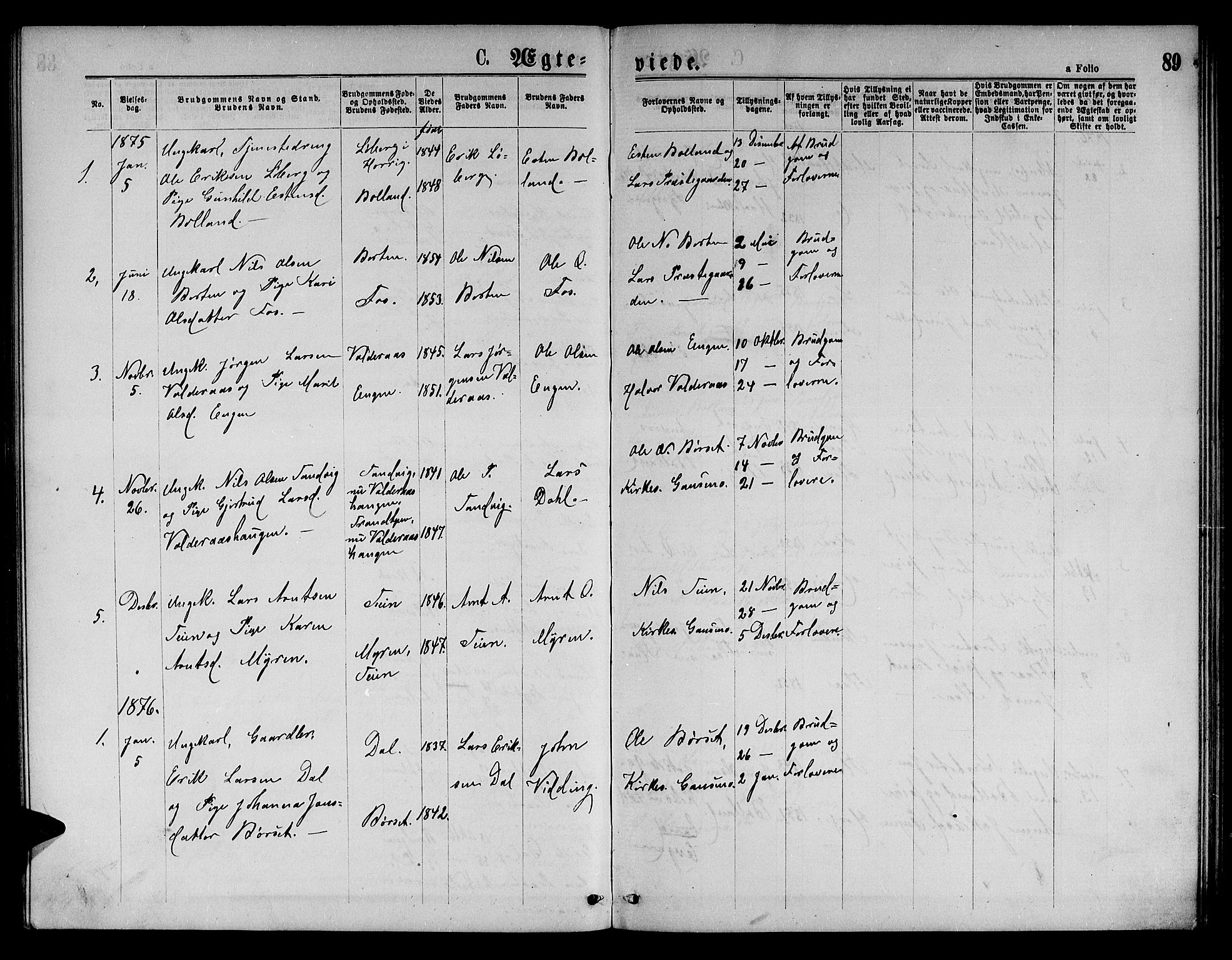 Ministerialprotokoller, klokkerbøker og fødselsregistre - Sør-Trøndelag, SAT/A-1456/693/L1122: Parish register (copy) no. 693C03, 1870-1886, p. 89