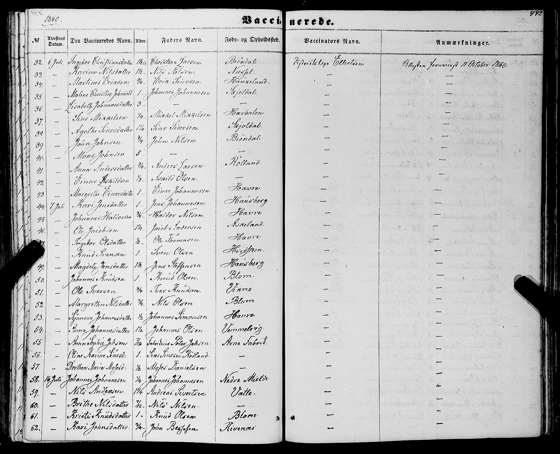 Haus sokneprestembete, AV/SAB-A-75601/H/Haa: Parish register (official) no. A 17, 1858-1870, p. 442