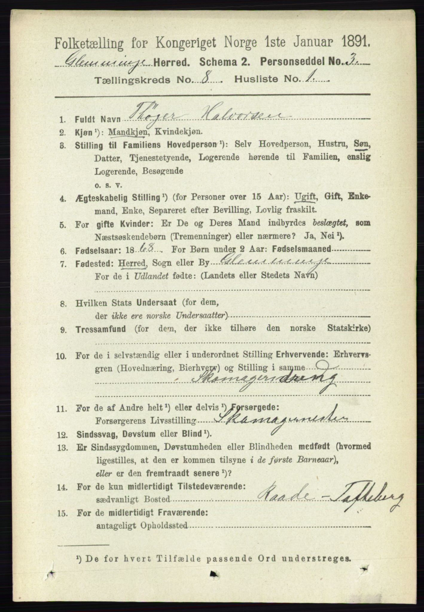 RA, 1891 census for 0132 Glemmen, 1891, p. 9308