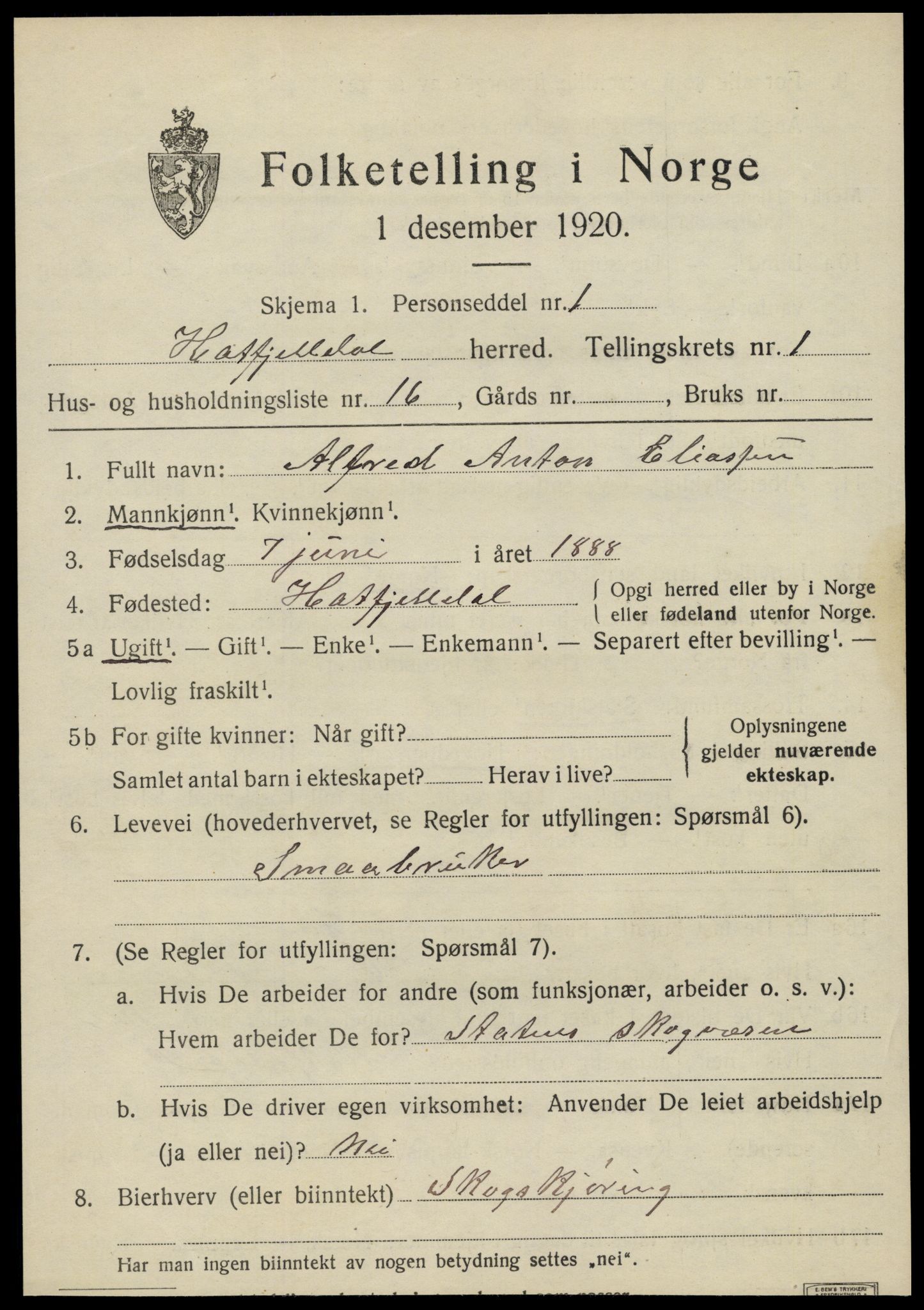 SAT, 1920 census for Hattfjelldal, 1920, p. 536