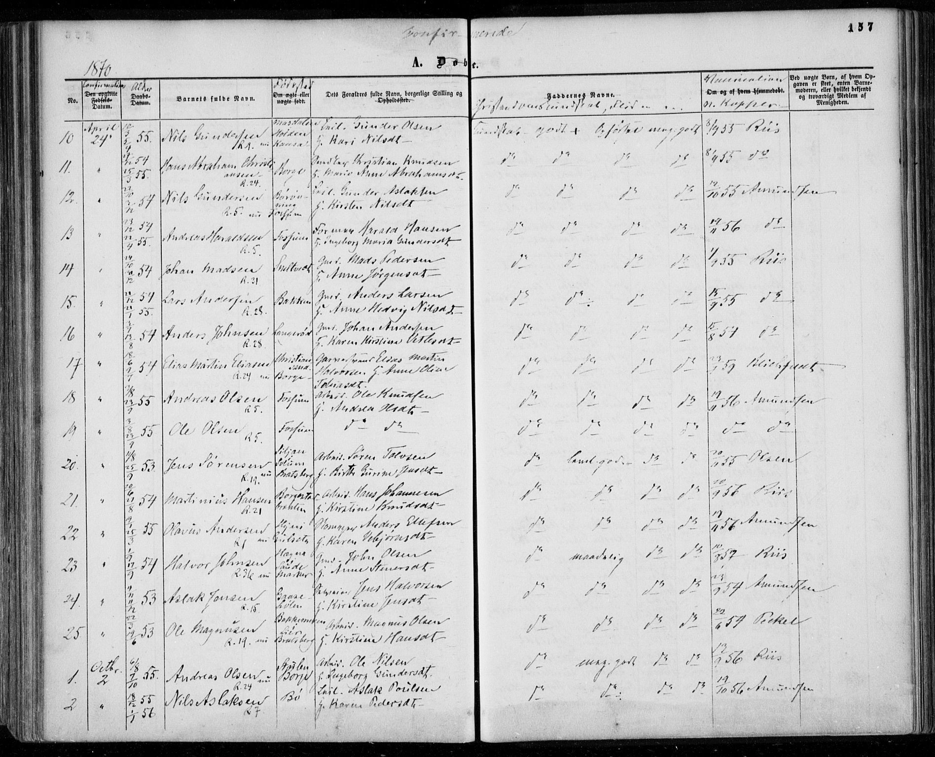 Gjerpen kirkebøker, SAKO/A-265/F/Fa/L0008a: Parish register (official) no. I 8A, 1857-1871, p. 157