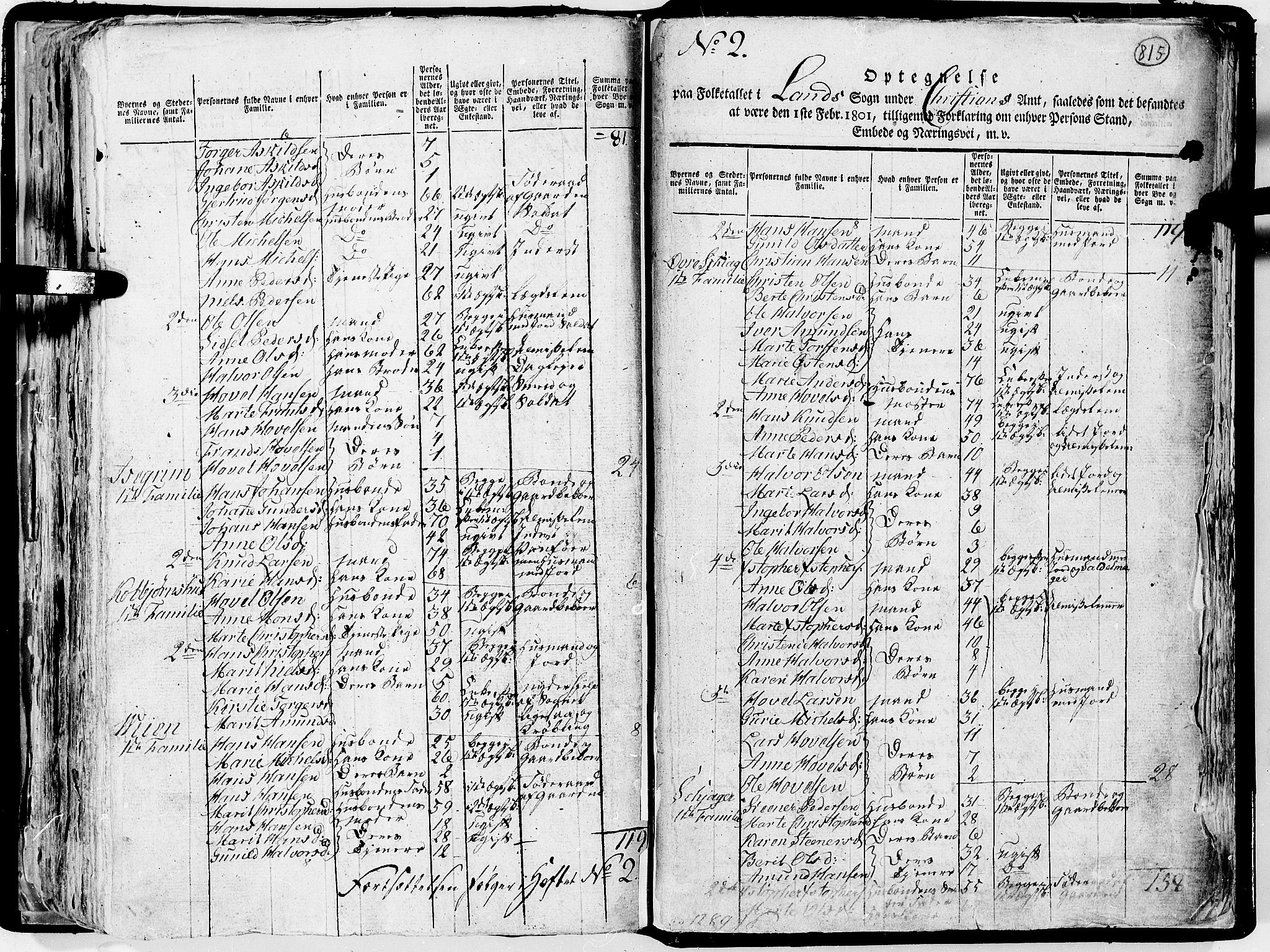 RA, 1801 census for 0536P Land, 1801, p. 814b-815a