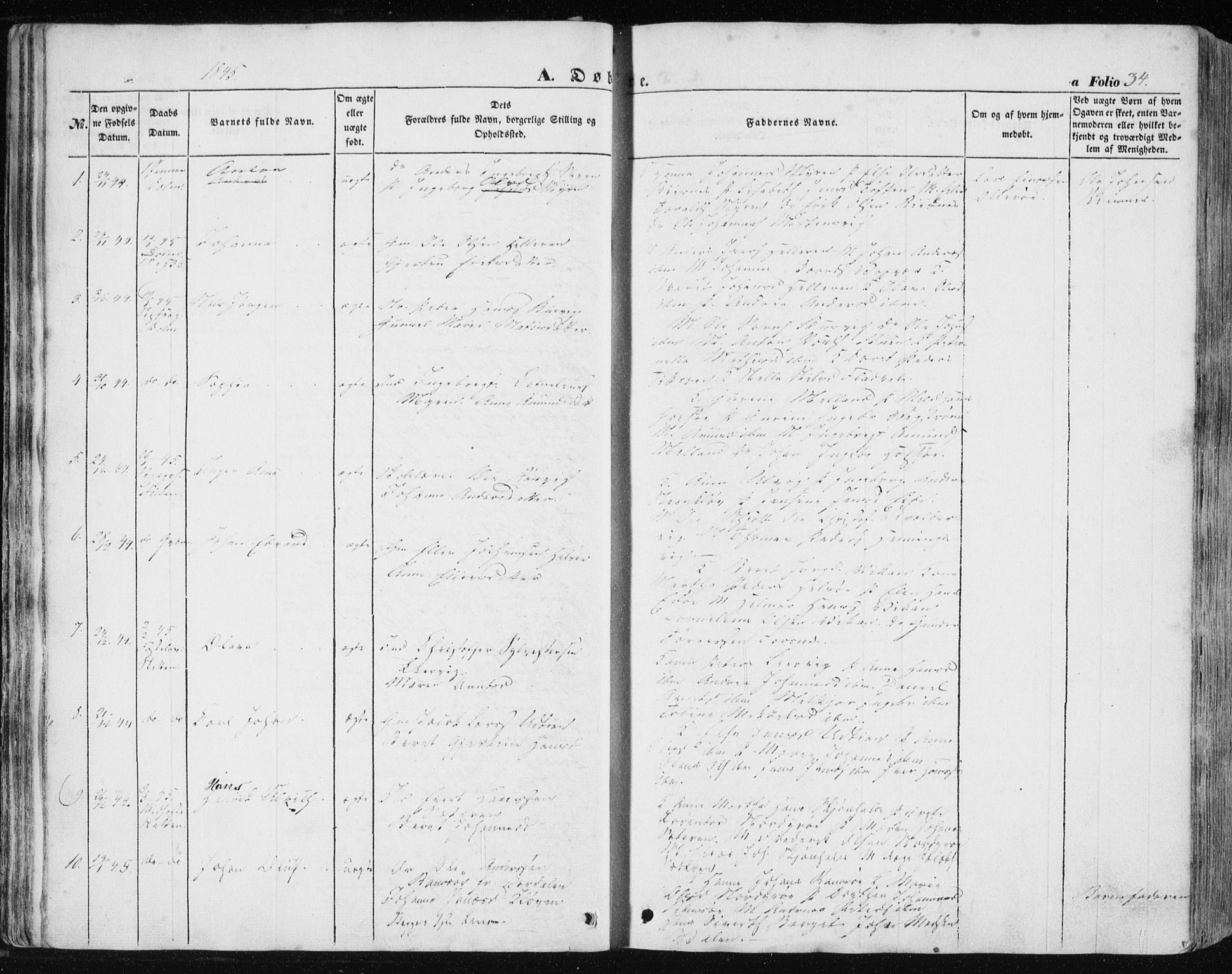 Ministerialprotokoller, klokkerbøker og fødselsregistre - Sør-Trøndelag, SAT/A-1456/634/L0529: Parish register (official) no. 634A05, 1843-1851, p. 34