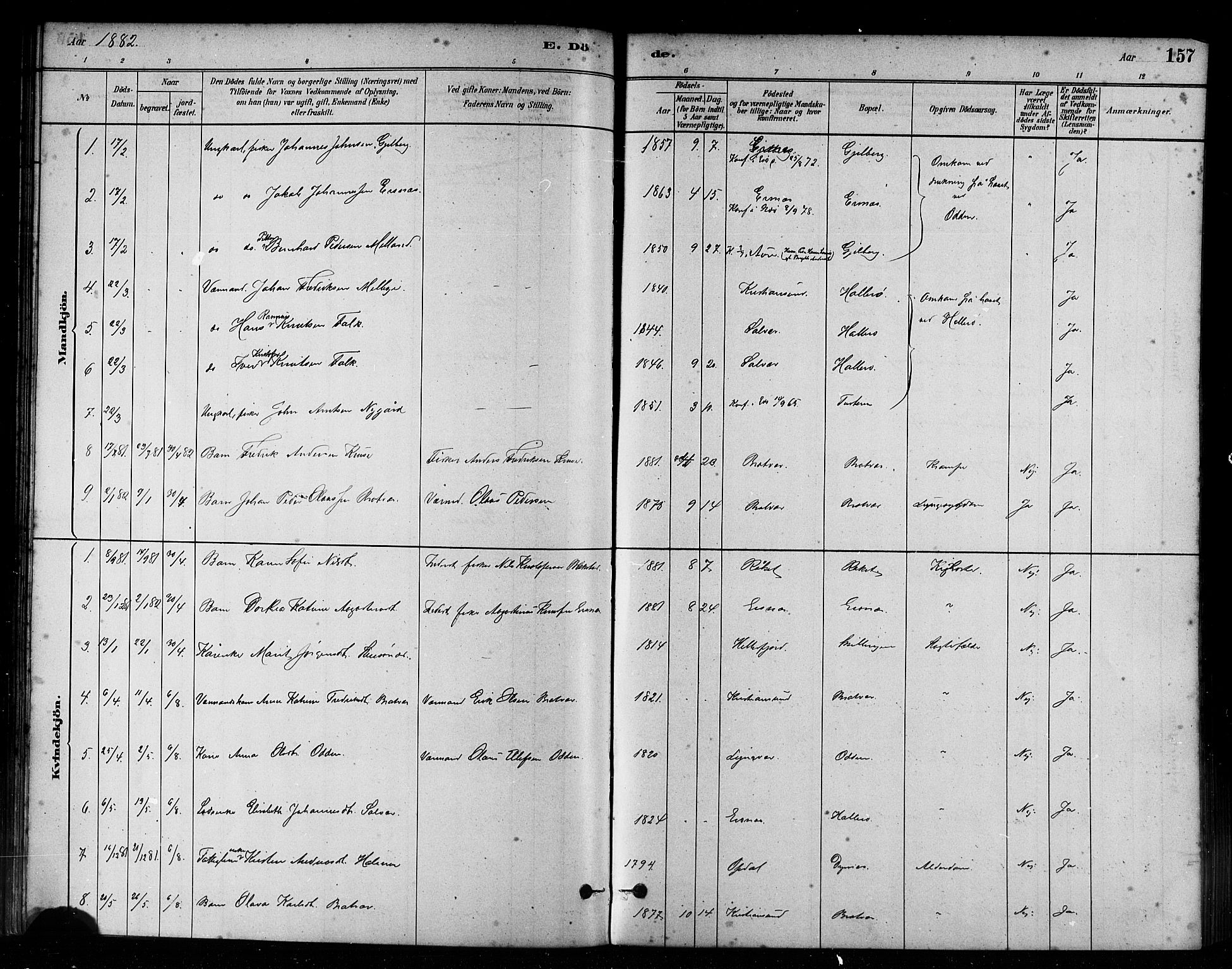 Ministerialprotokoller, klokkerbøker og fødselsregistre - Møre og Romsdal, AV/SAT-A-1454/582/L0947: Parish register (official) no. 582A01, 1880-1900, p. 157