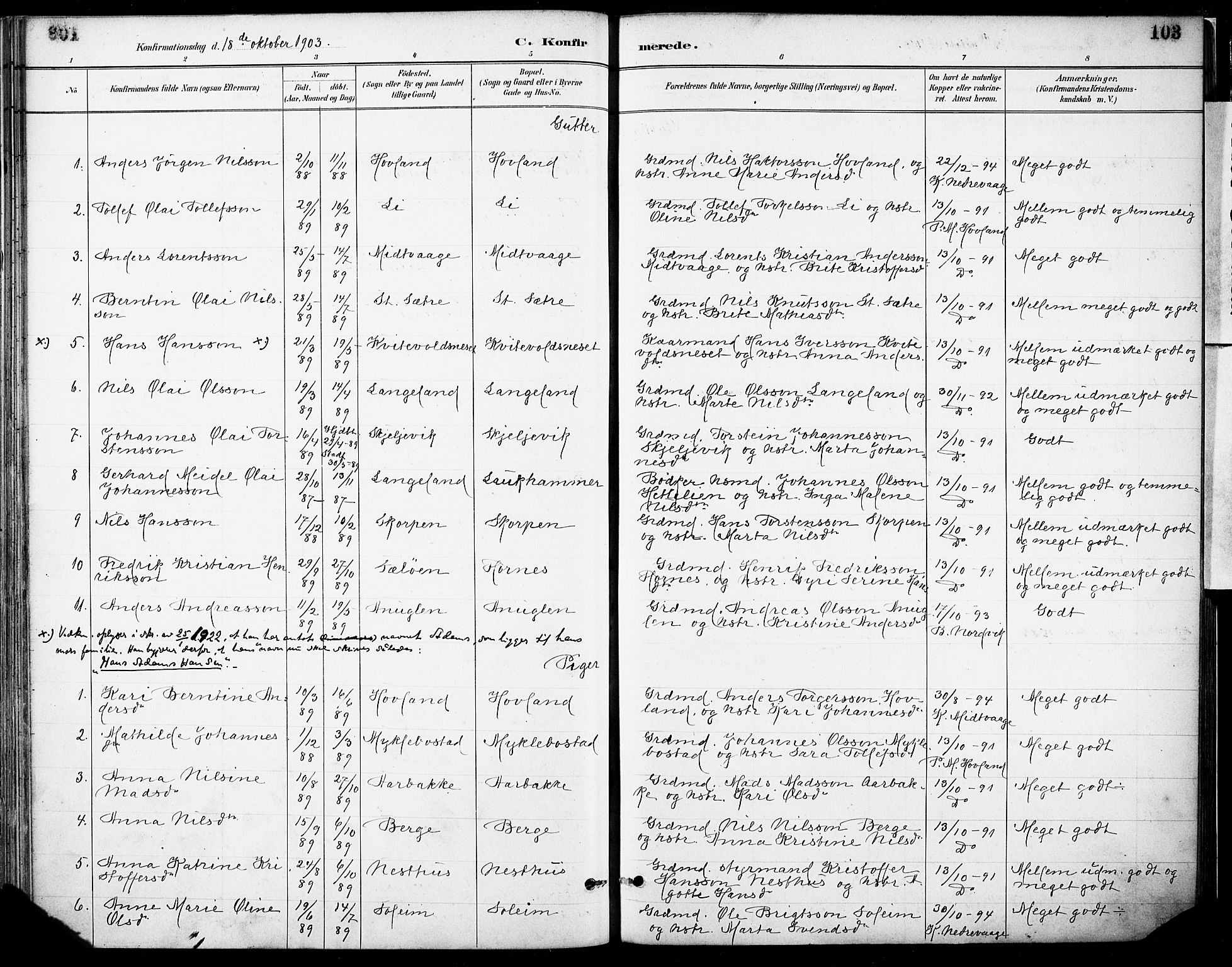 Tysnes sokneprestembete, SAB/A-78601/H/Haa: Parish register (official) no. C 1, 1887-1912, p. 103
