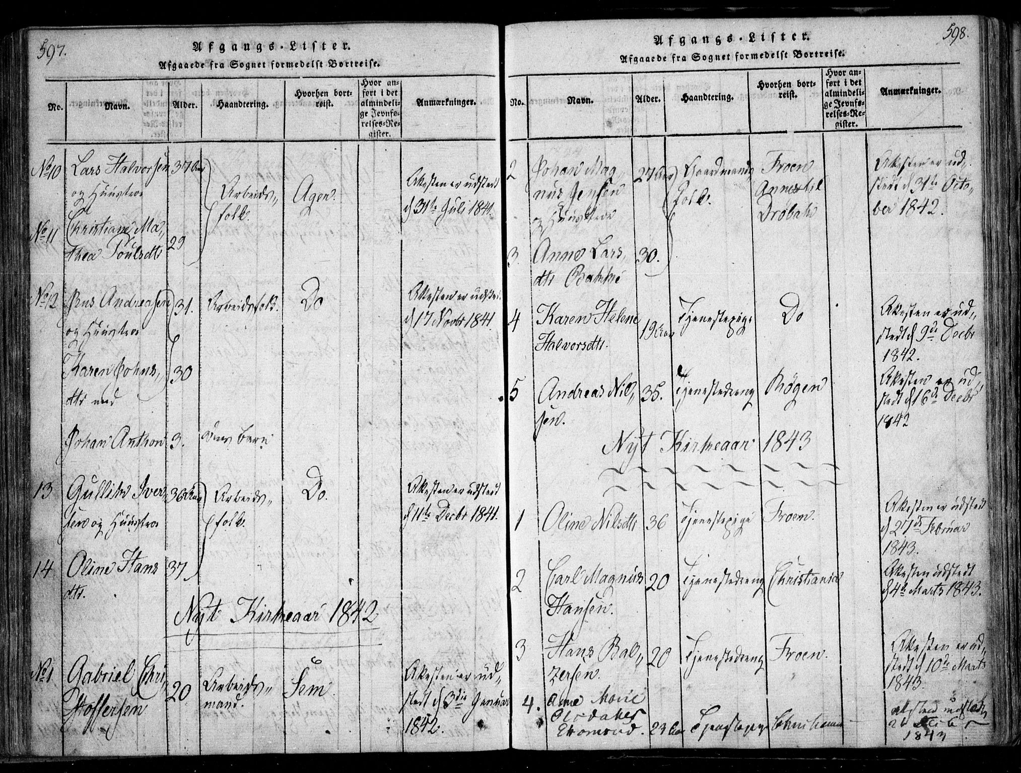 Nesodden prestekontor Kirkebøker, SAO/A-10013/F/Fa/L0006: Parish register (official) no. I 6, 1814-1847, p. 597-598