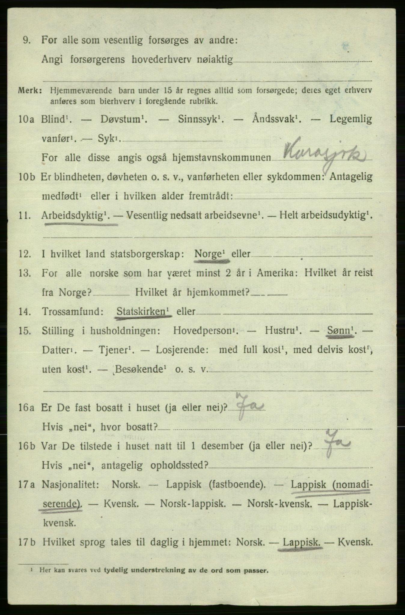 SATØ, 1920 census for Kistrand, 1920, p. 4743