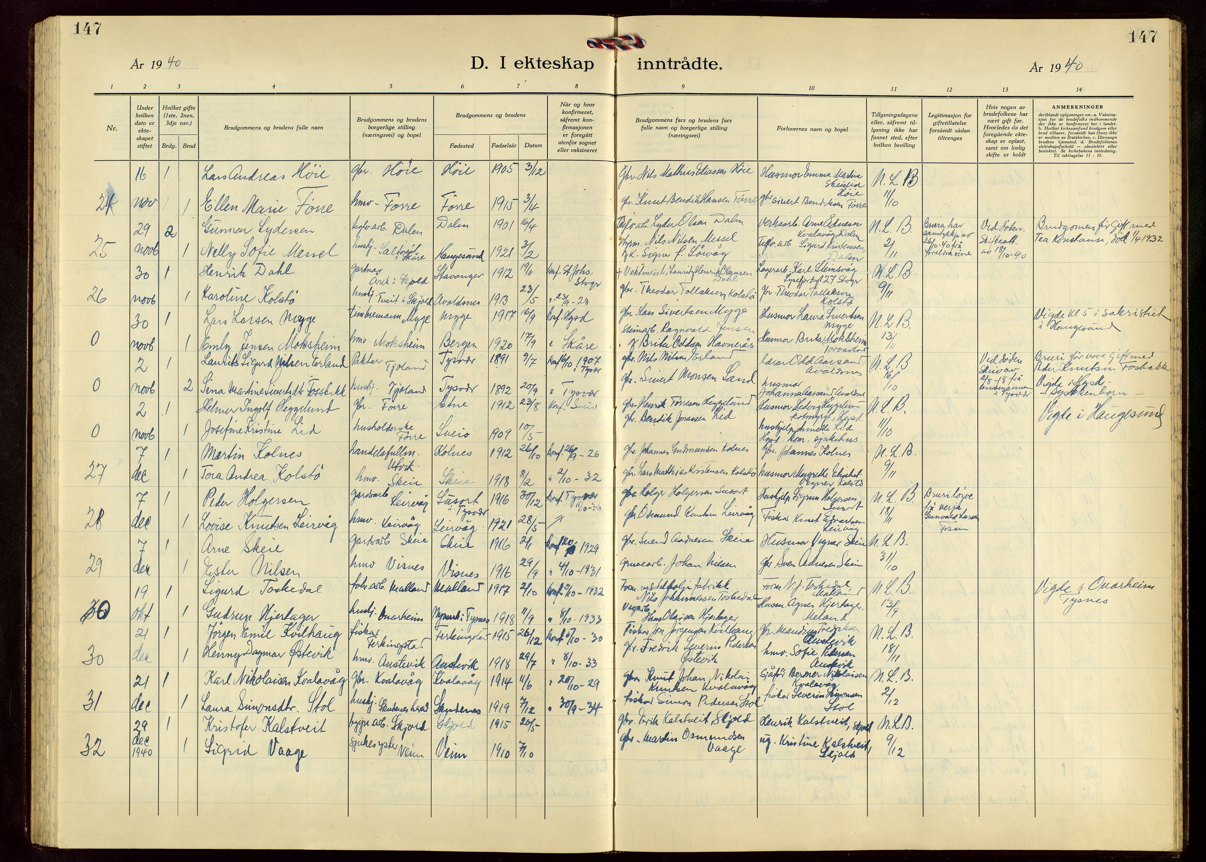 Avaldsnes sokneprestkontor, AV/SAST-A -101851/H/Ha/Hab/L0009: Parish register (copy) no. B 9, 1940-1958, p. 147