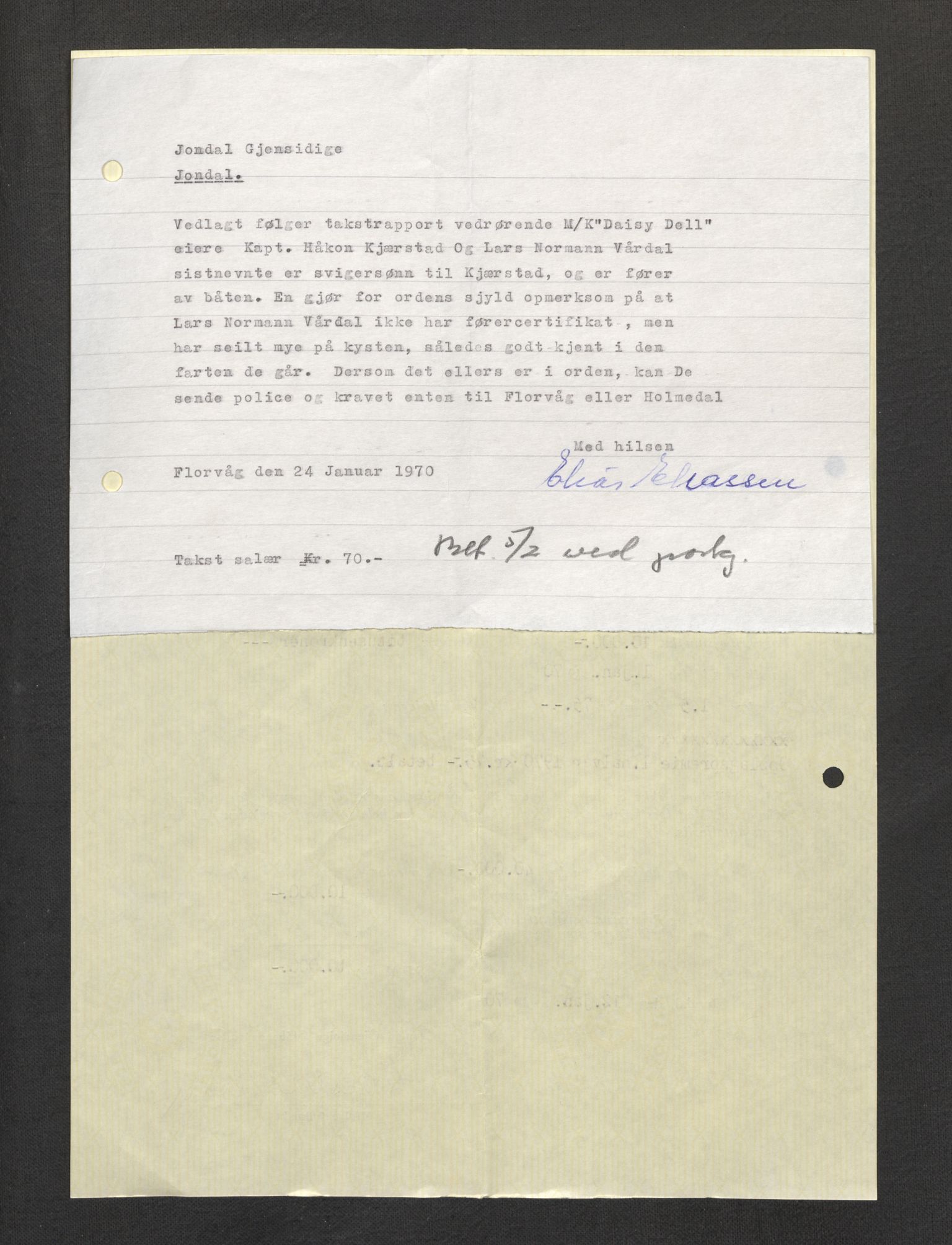 Jondal Skipsassuranseforening, AV/SAB-SAB/PA-0276/E/L0132: Korrespondanse , 1970-1977