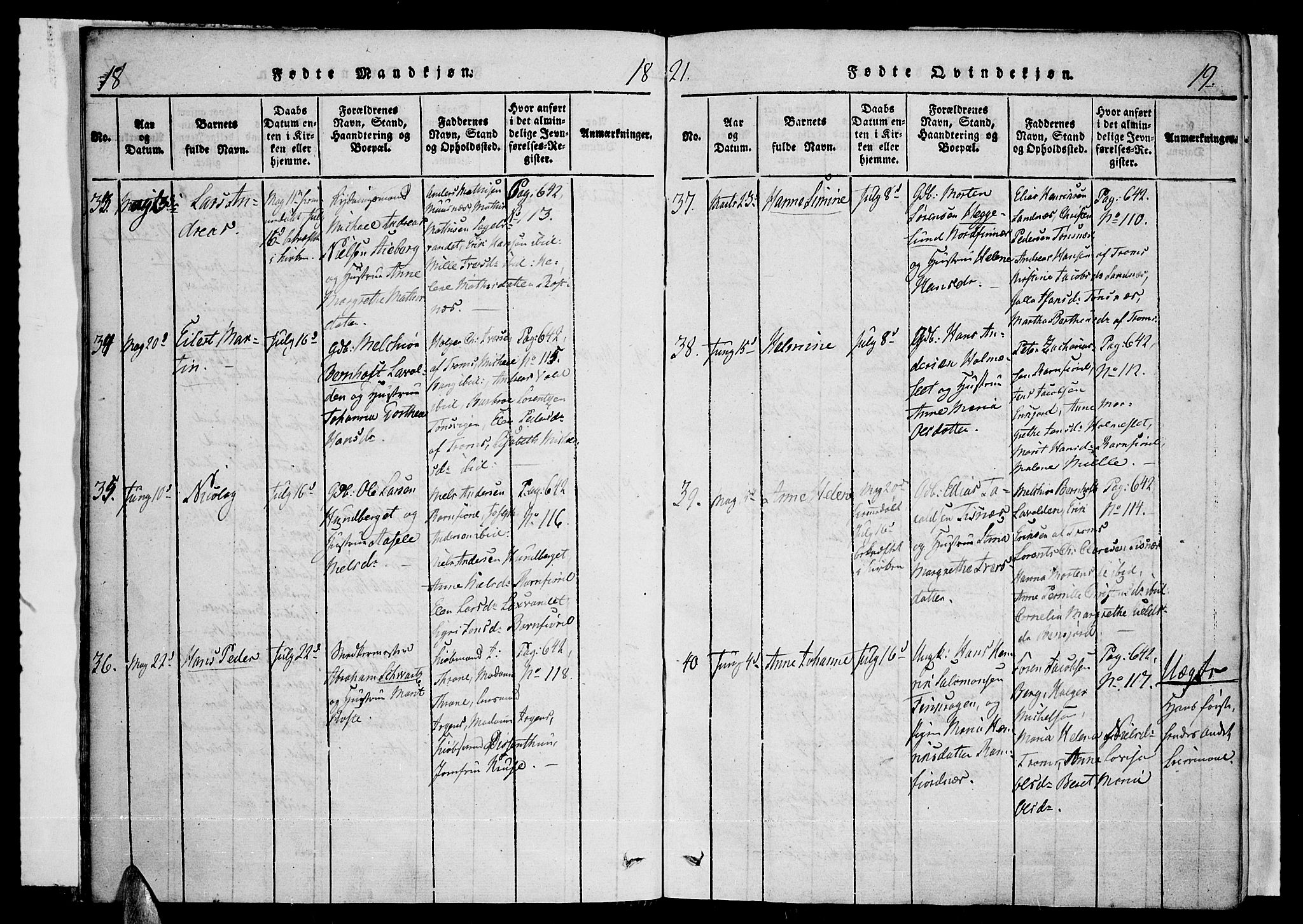 Tromsø sokneprestkontor/stiftsprosti/domprosti, SATØ/S-1343/G/Ga/L0007kirke: Parish register (official) no. 7, 1821-1828, p. 18-19
