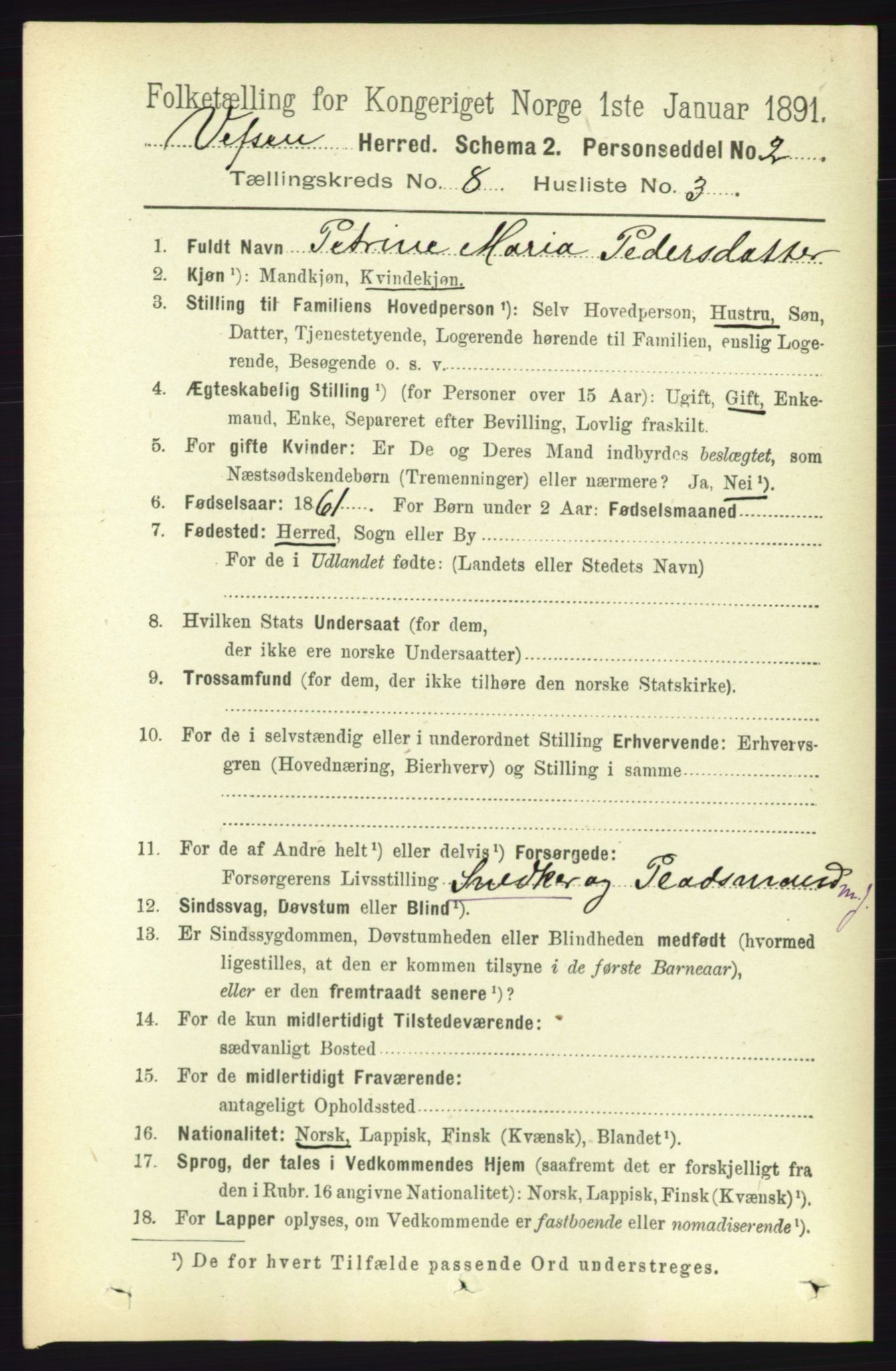 RA, 1891 census for 1824 Vefsn, 1891, p. 4250