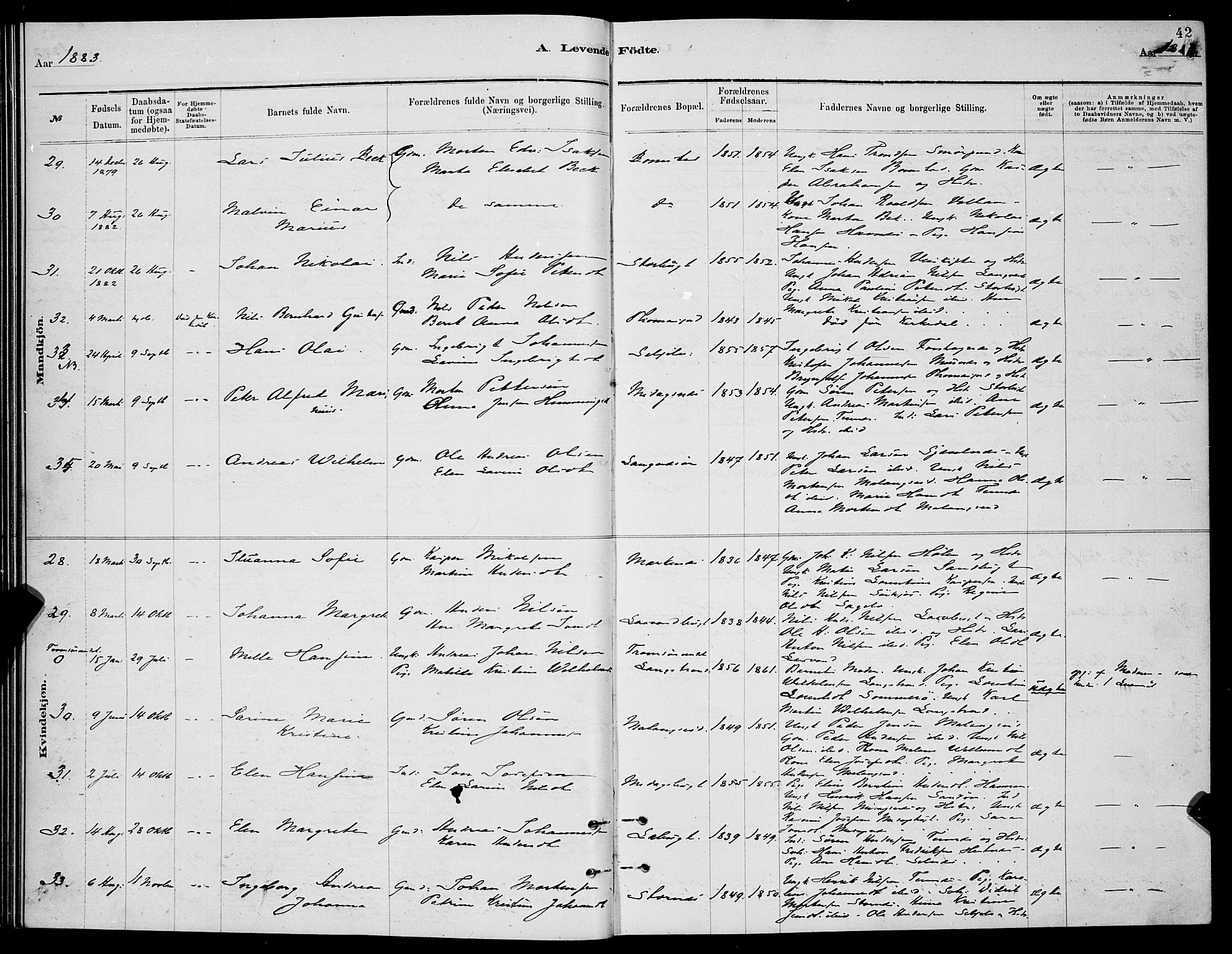 Balsfjord sokneprestembete, AV/SATØ-S-1303/G/Ga/L0007klokker: Parish register (copy) no. 7, 1878-1889, p. 42