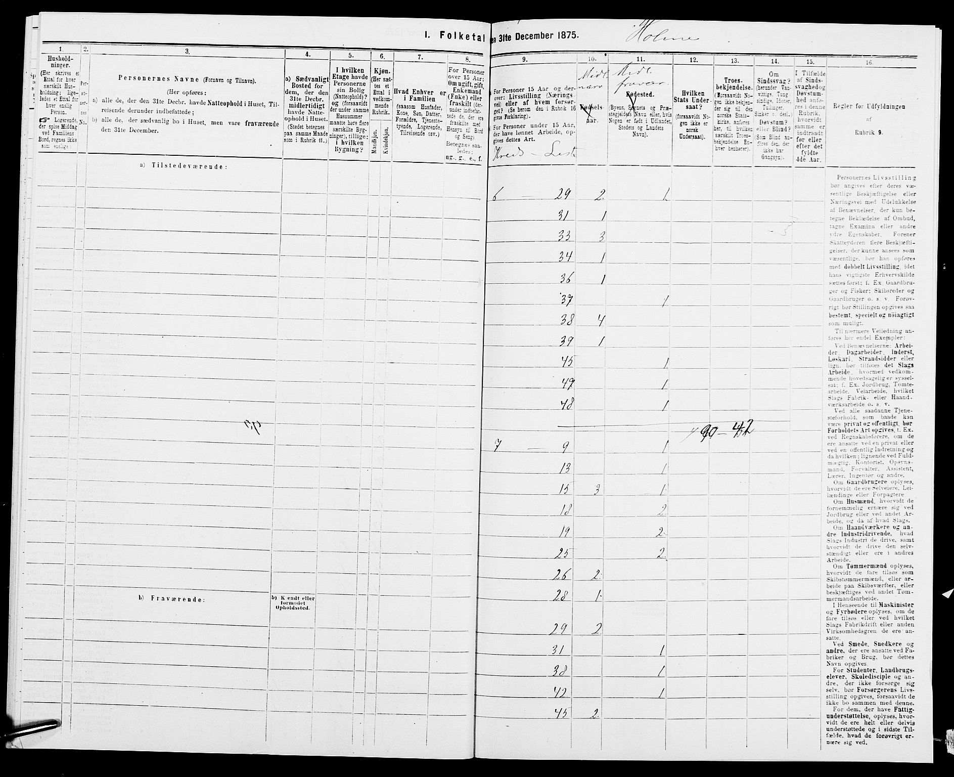 SAK, 1875 census for 1020P Holum, 1875, p. 40