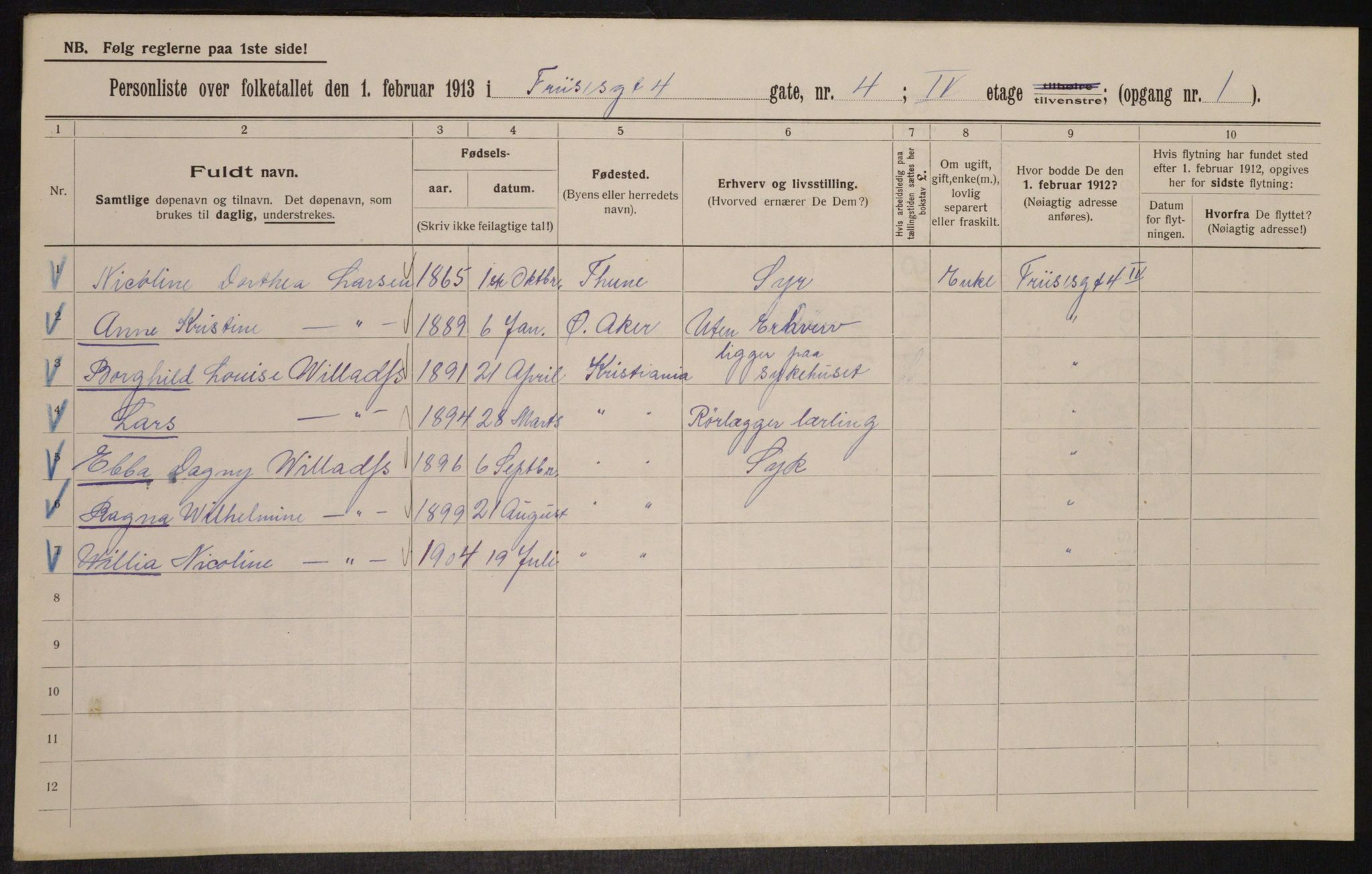 OBA, Municipal Census 1913 for Kristiania, 1913, p. 27085