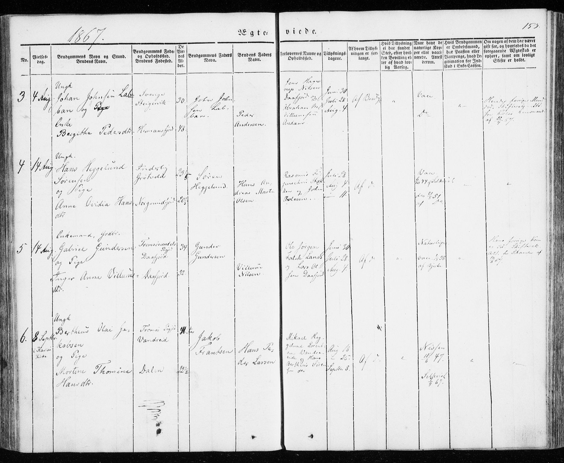 Karlsøy sokneprestembete, SATØ/S-1299/H/Ha/Haa/L0009kirke: Parish register (official) no. 9, 1838-1867, p. 153