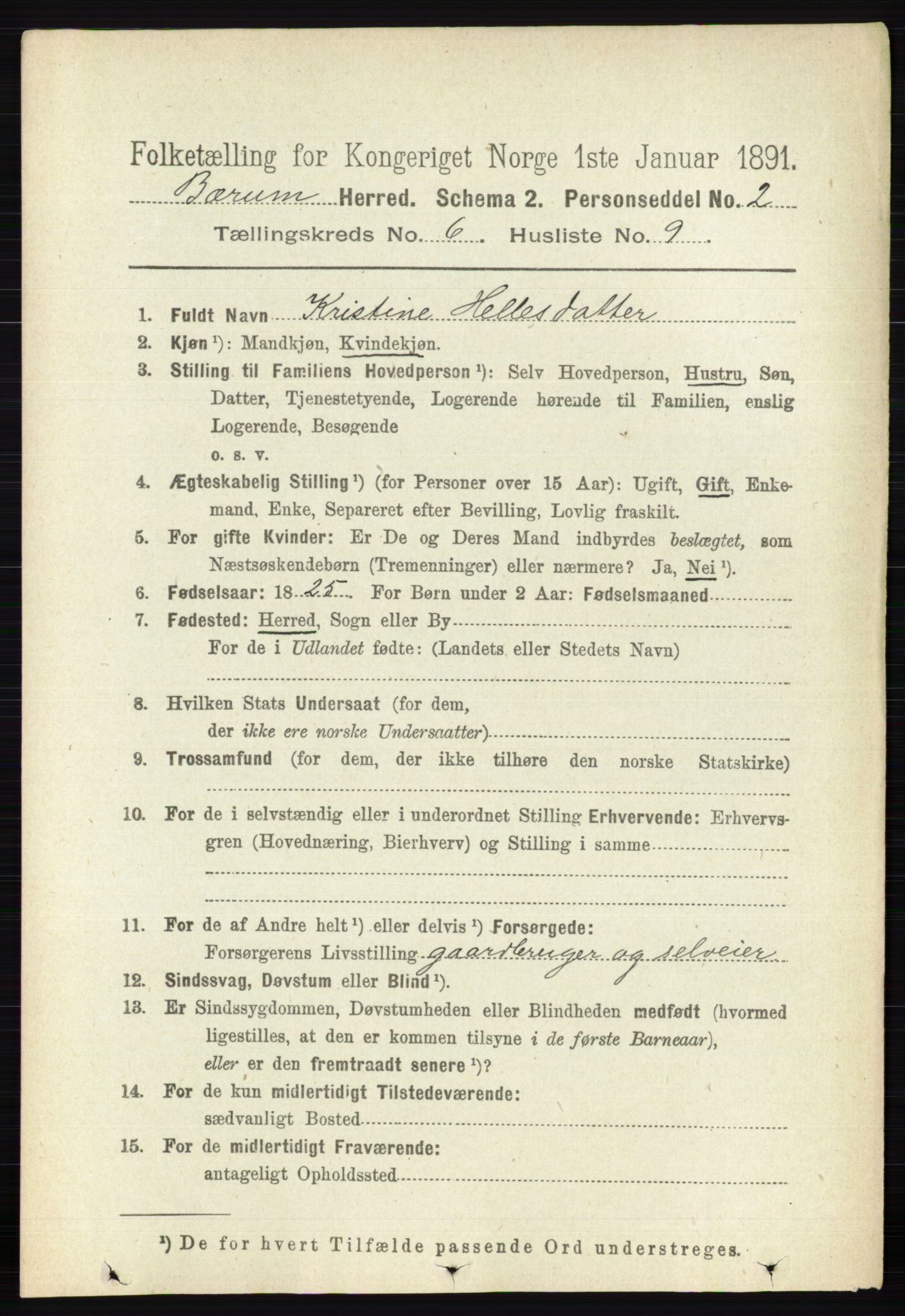 RA, 1891 census for 0219 Bærum, 1891, p. 3567