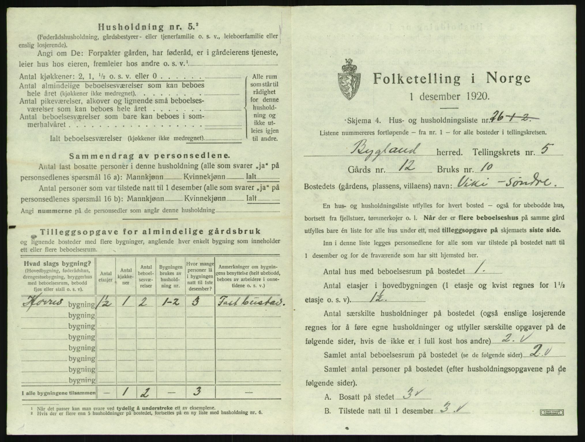 SAK, 1920 census for Bygland, 1920, p. 277