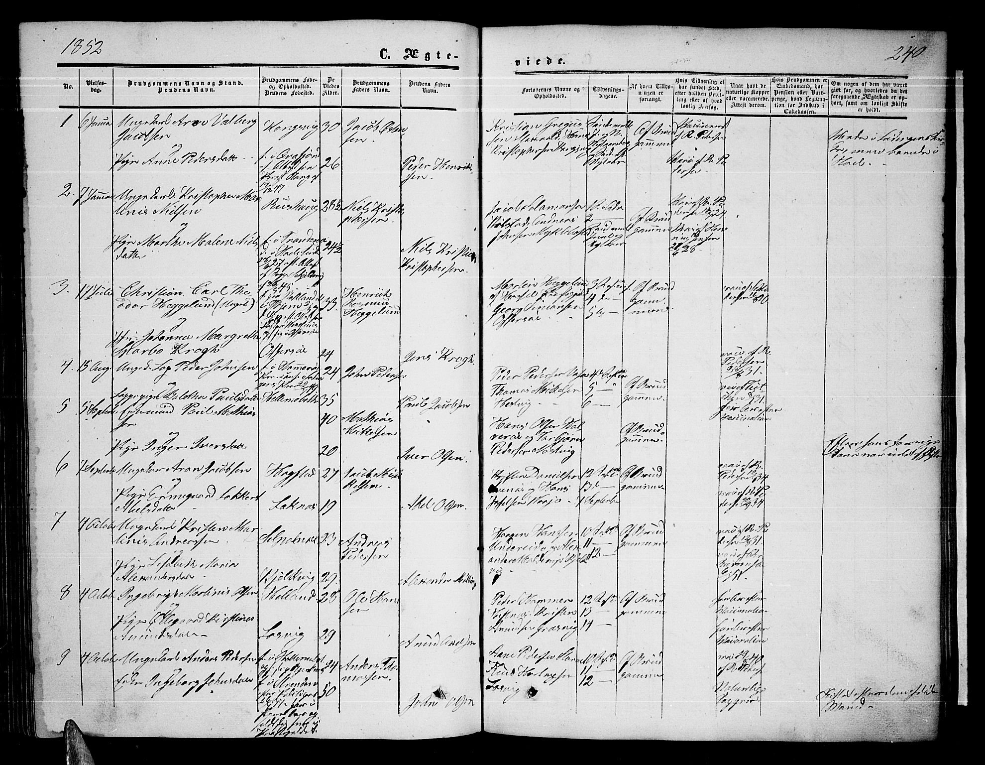 Ministerialprotokoller, klokkerbøker og fødselsregistre - Nordland, AV/SAT-A-1459/872/L1046: Parish register (copy) no. 872C02, 1852-1879, p. 240