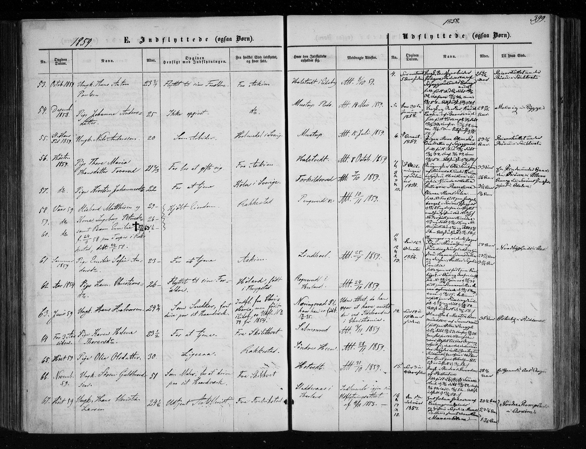 Eidsberg prestekontor Kirkebøker, SAO/A-10905/F/Fa/L0010.b: Parish register (official) no. I 10B, 1857-1866, p. 399