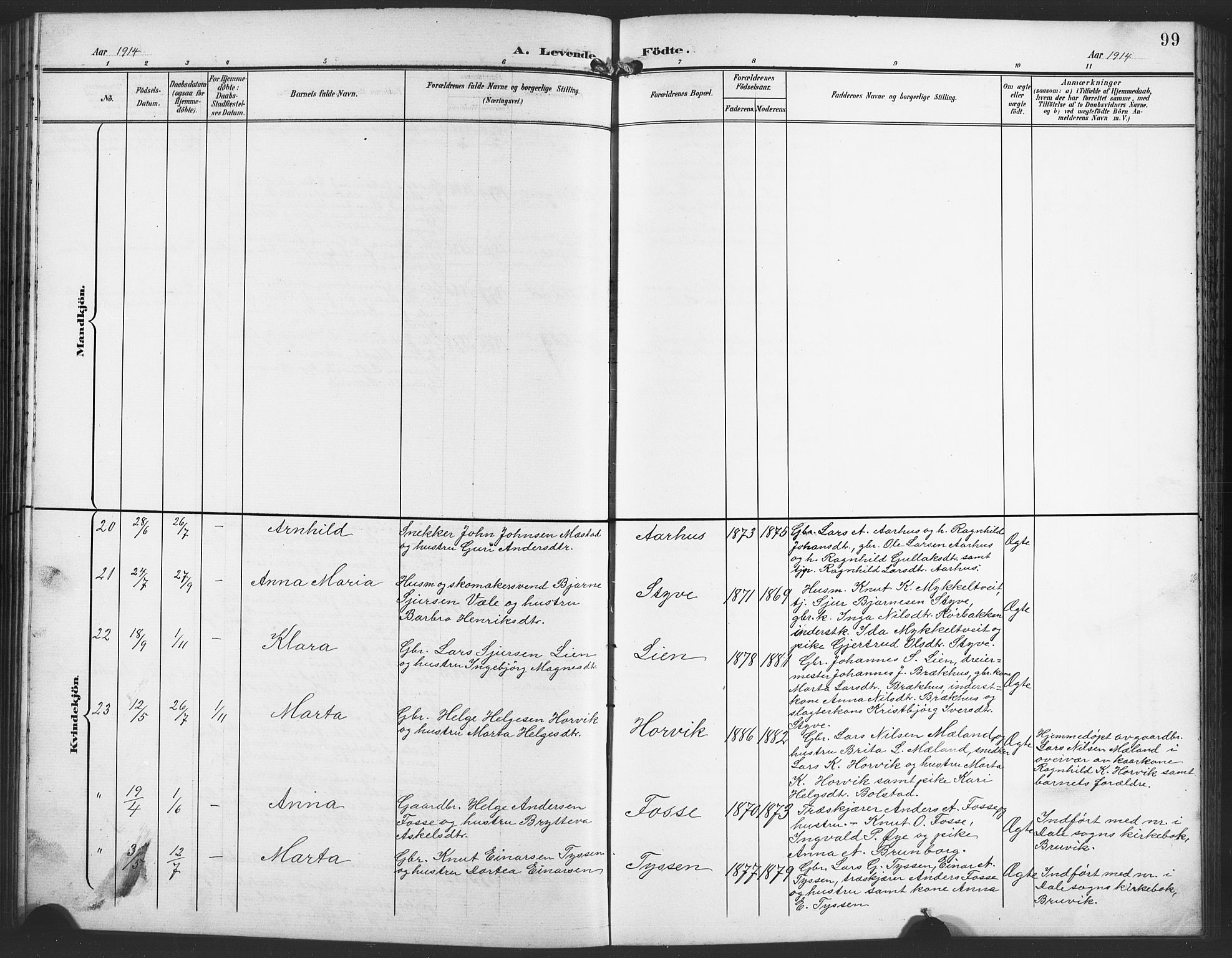 Evanger sokneprestembete, SAB/A-99924: Parish register (copy) no. A 5, 1897-1917, p. 99