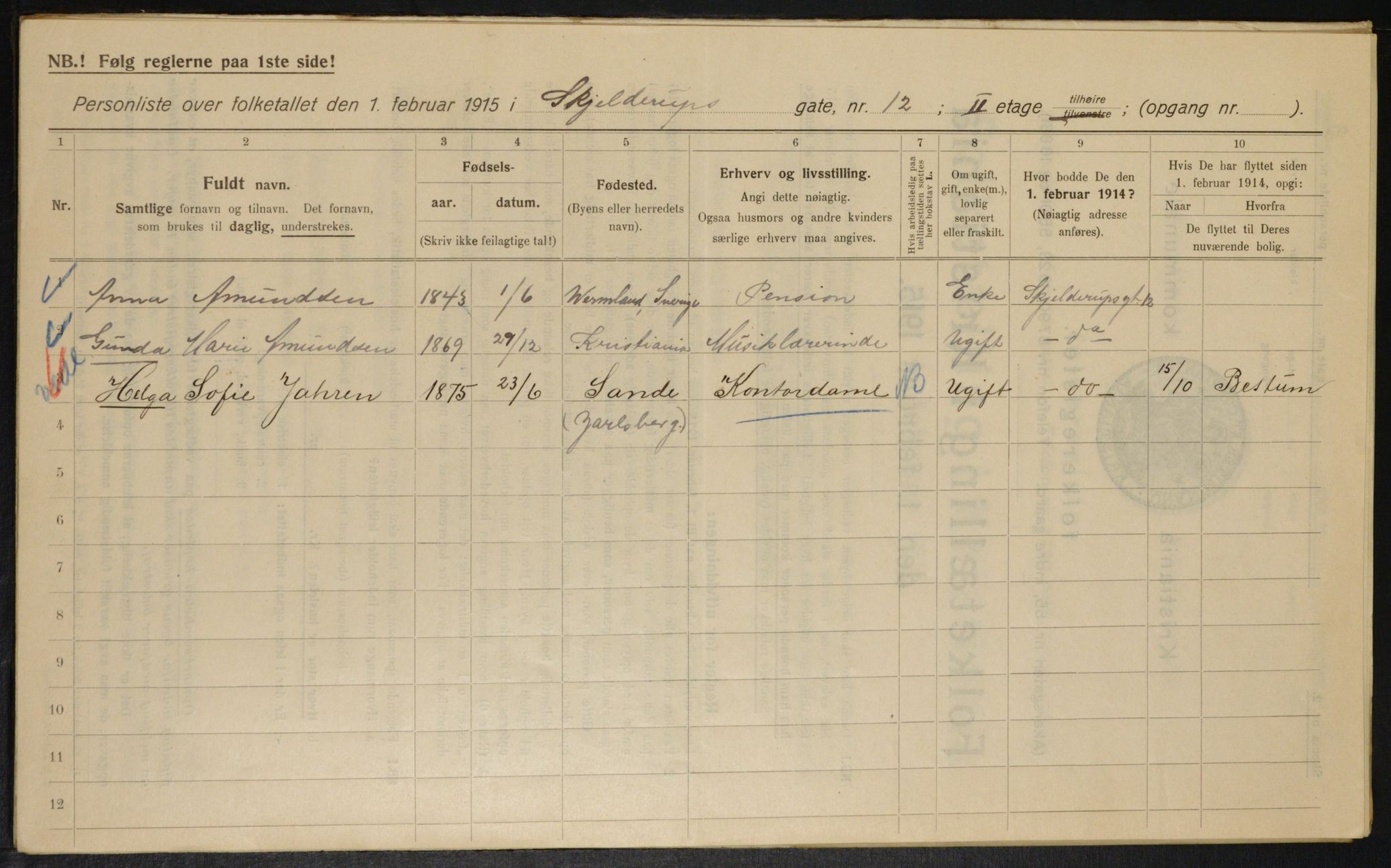 OBA, Municipal Census 1915 for Kristiania, 1915, p. 95681