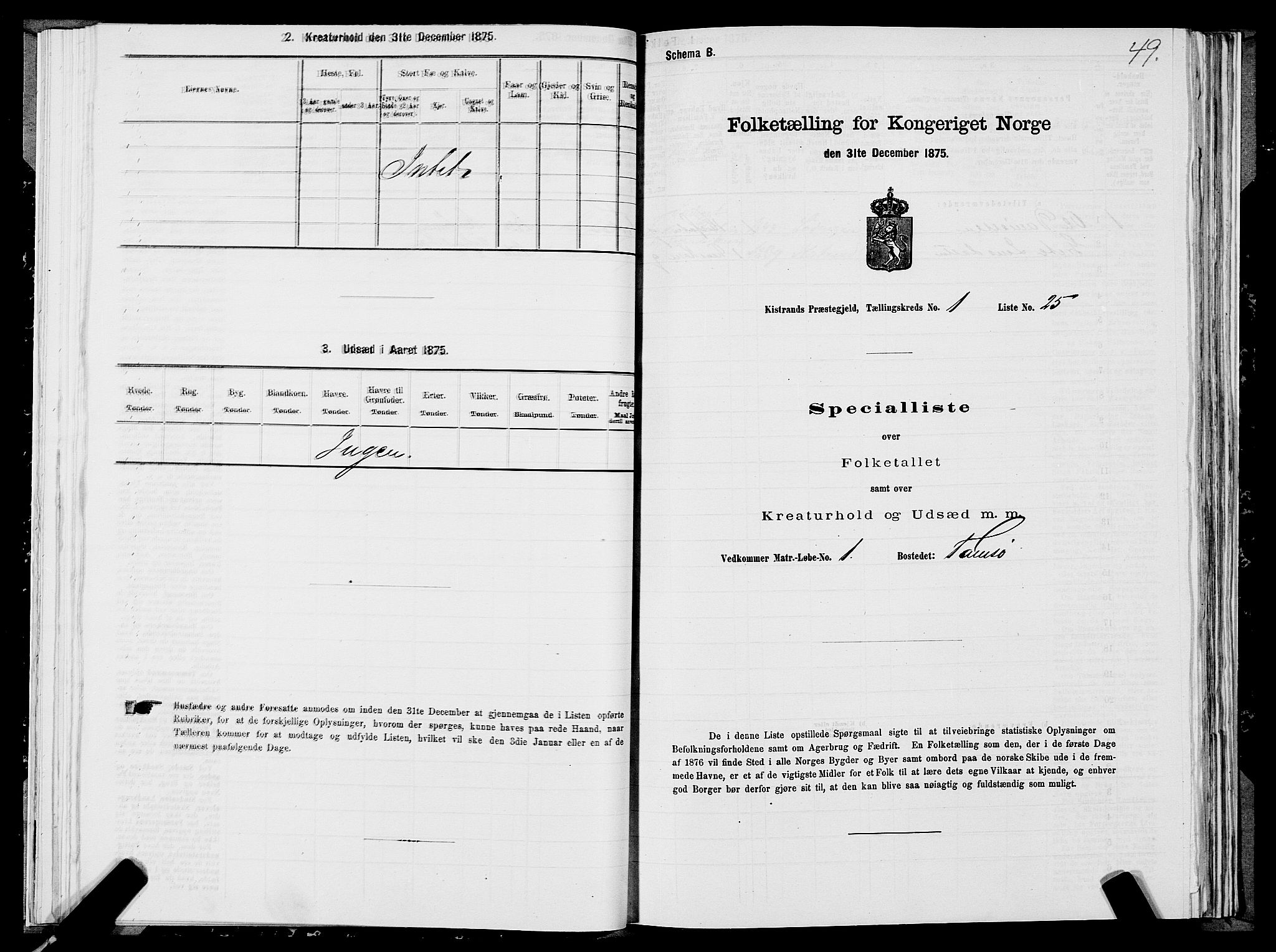 SATØ, 1875 census for 2020P Kistrand, 1875, p. 1049