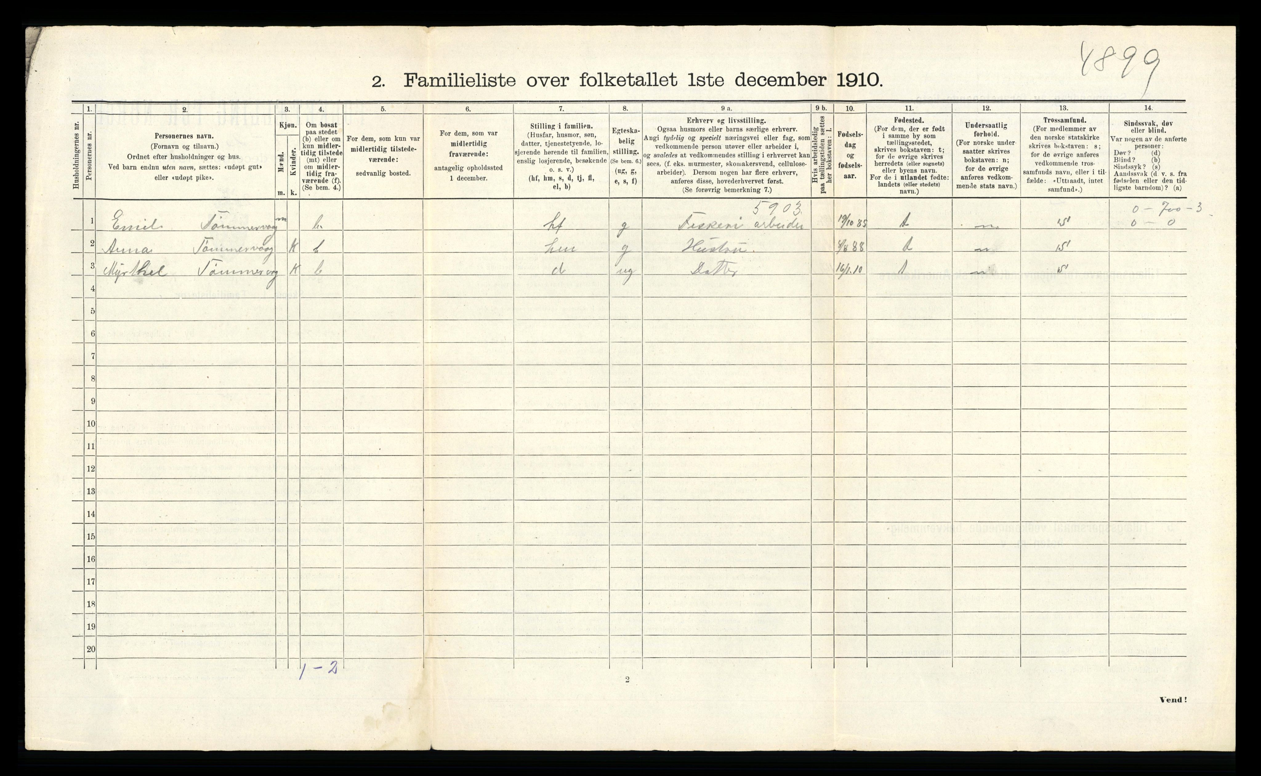 RA, 1910 census for Kristiansund, 1910, p. 4660