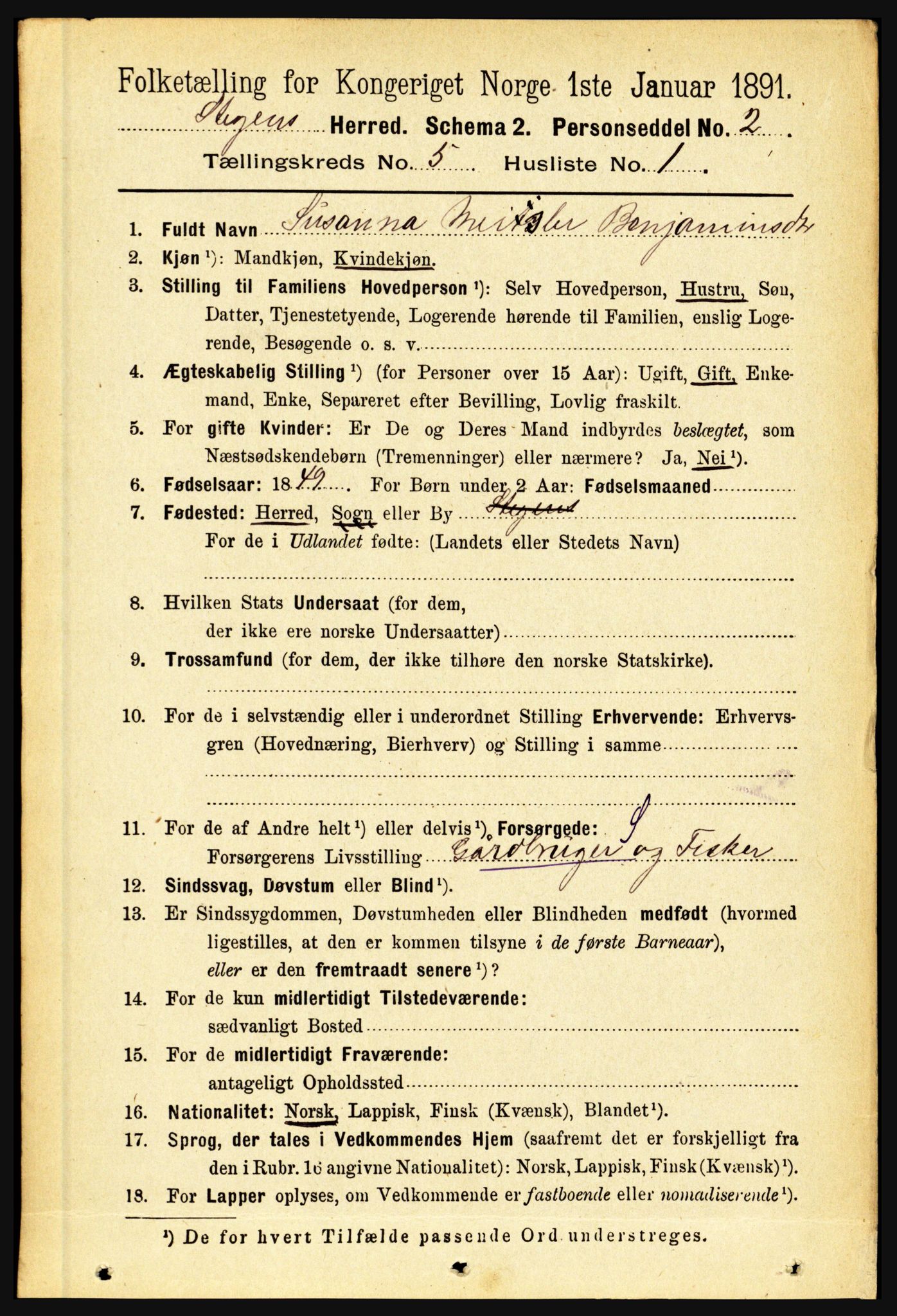 RA, 1891 census for 1848 Steigen, 1891, p. 1836