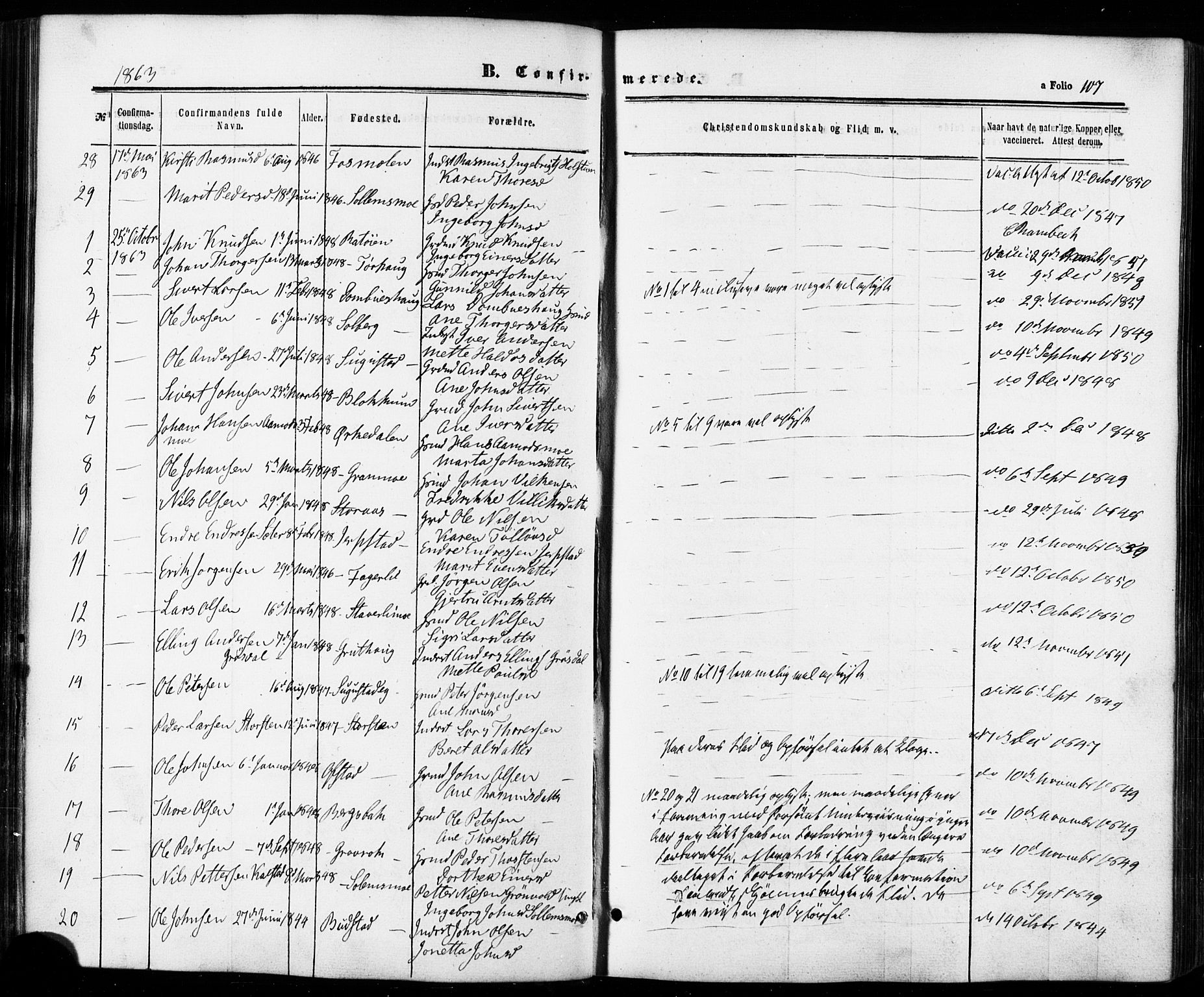 Ministerialprotokoller, klokkerbøker og fødselsregistre - Sør-Trøndelag, AV/SAT-A-1456/672/L0856: Parish register (official) no. 672A08, 1861-1881, p. 107