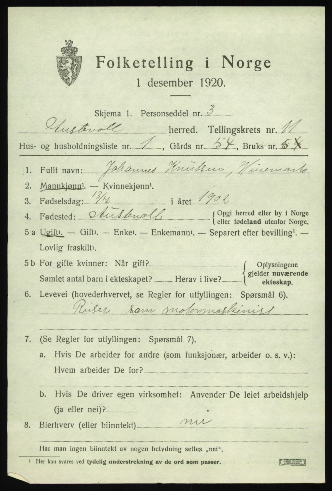 SAB, 1920 census for Austevoll, 1920, p. 6036