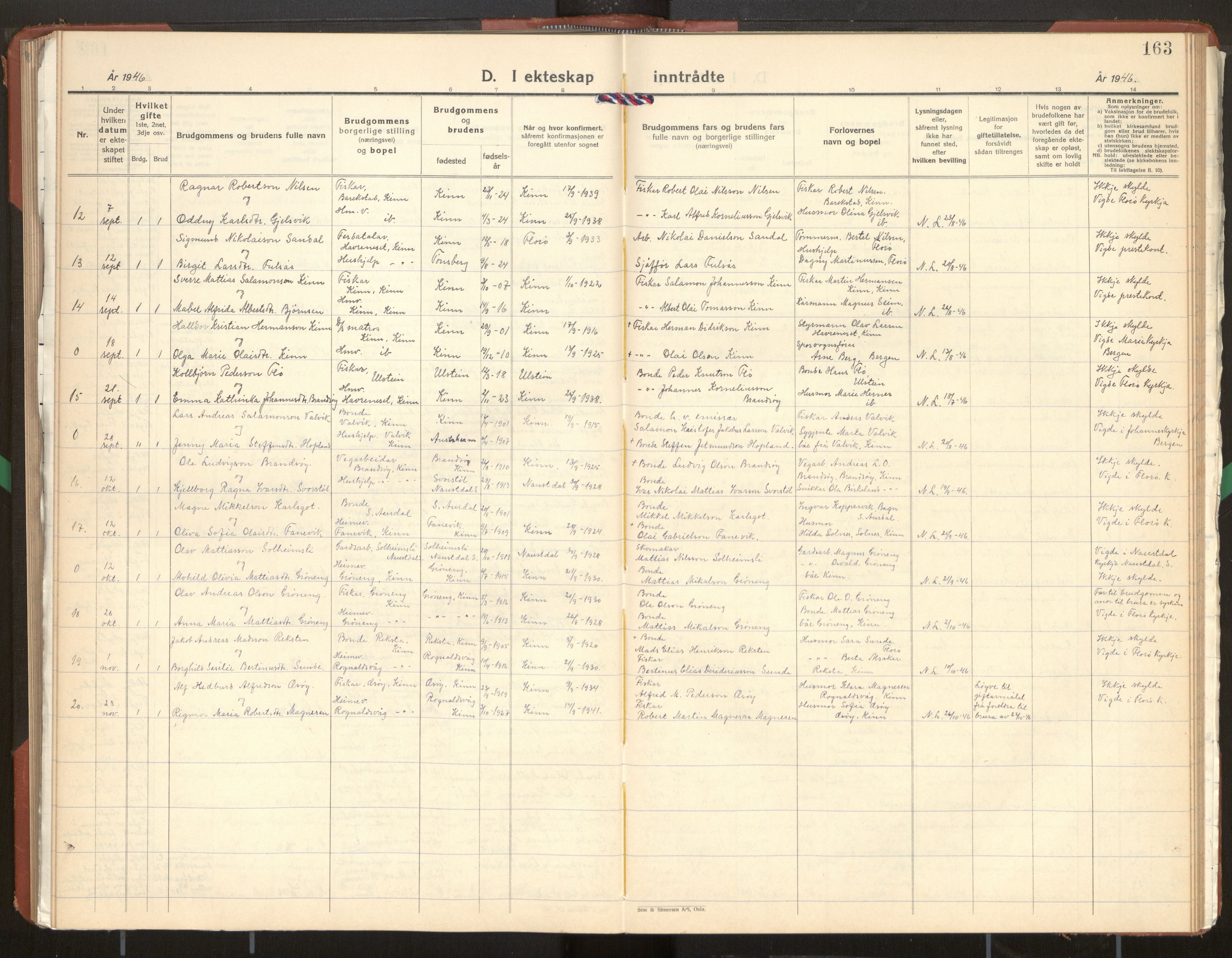 Kinn sokneprestembete, SAB/A-80801/H/Hab/Haba/L0003: Parish register (copy) no. A 3, 1939-1960, p. 163