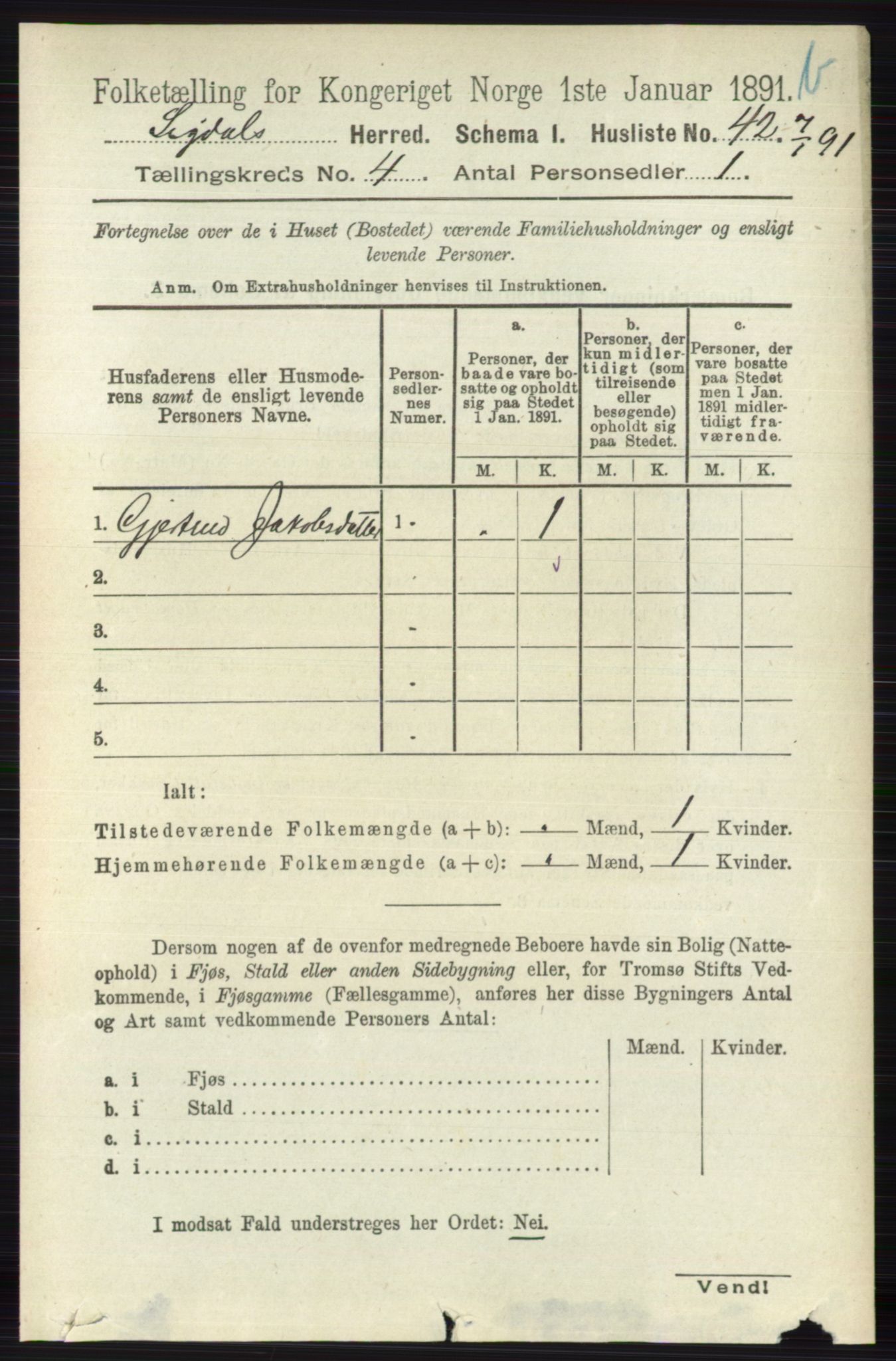 RA, 1891 census for 0621 Sigdal, 1891, p. 4665