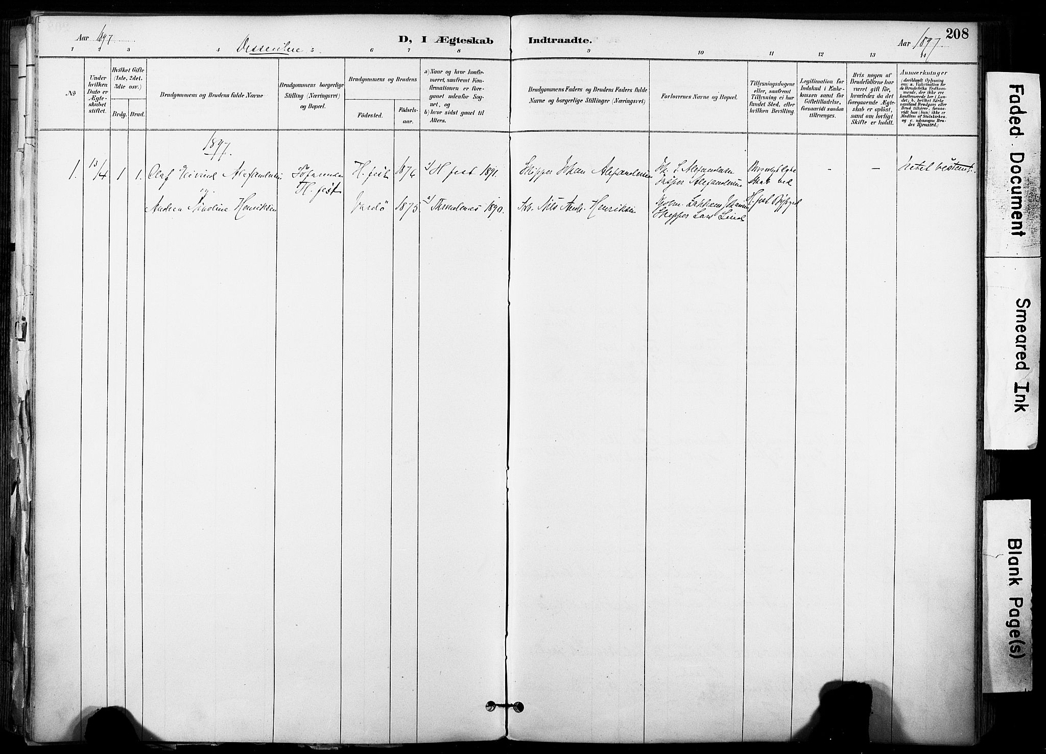 Hammerfest sokneprestkontor, SATØ/S-1347/H/Ha/L0009.kirke: Parish register (official) no. 9, 1889-1897, p. 208