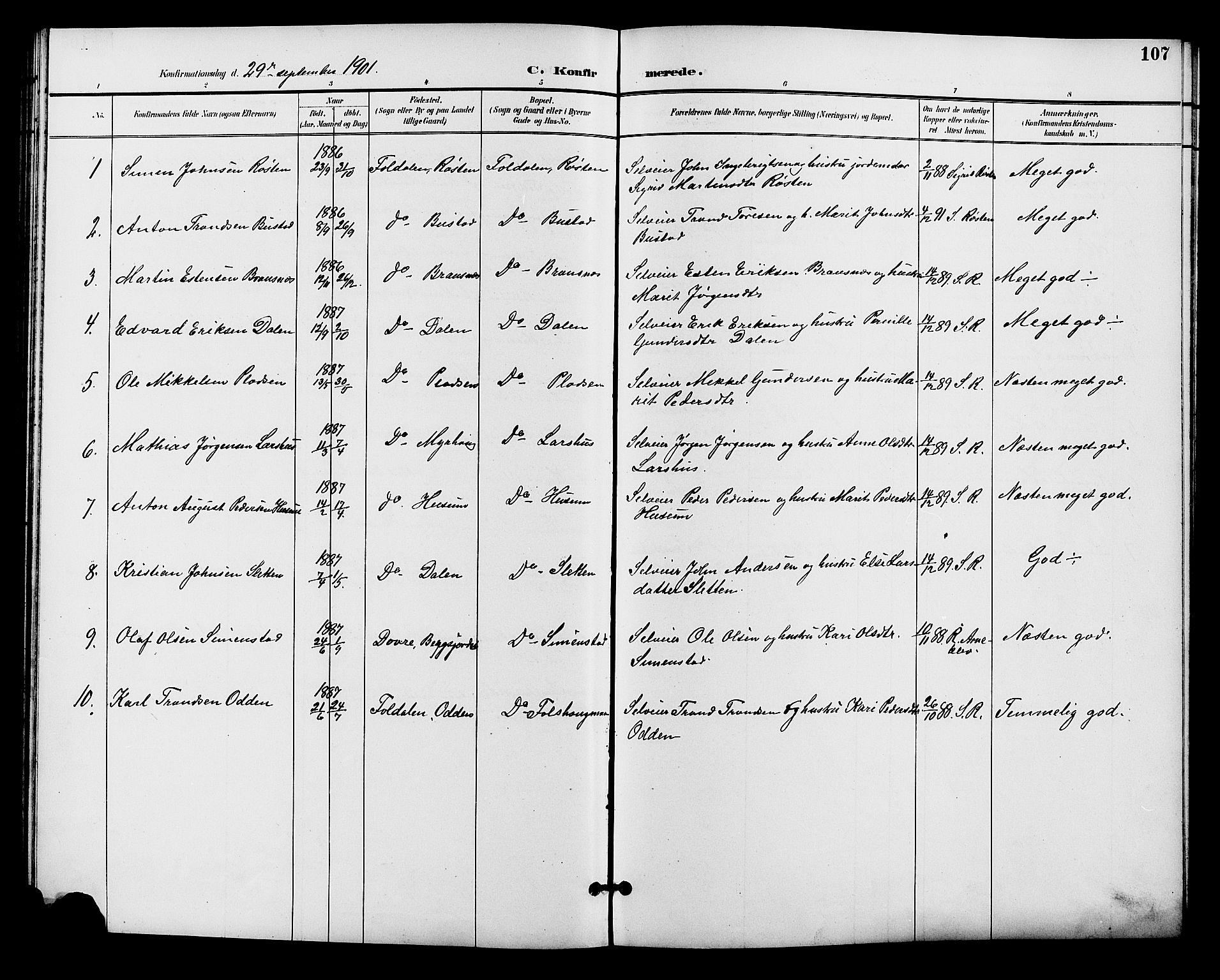 Alvdal prestekontor, SAH/PREST-060/H/Ha/Hab/L0004: Parish register (copy) no. 4, 1894-1910, p. 107