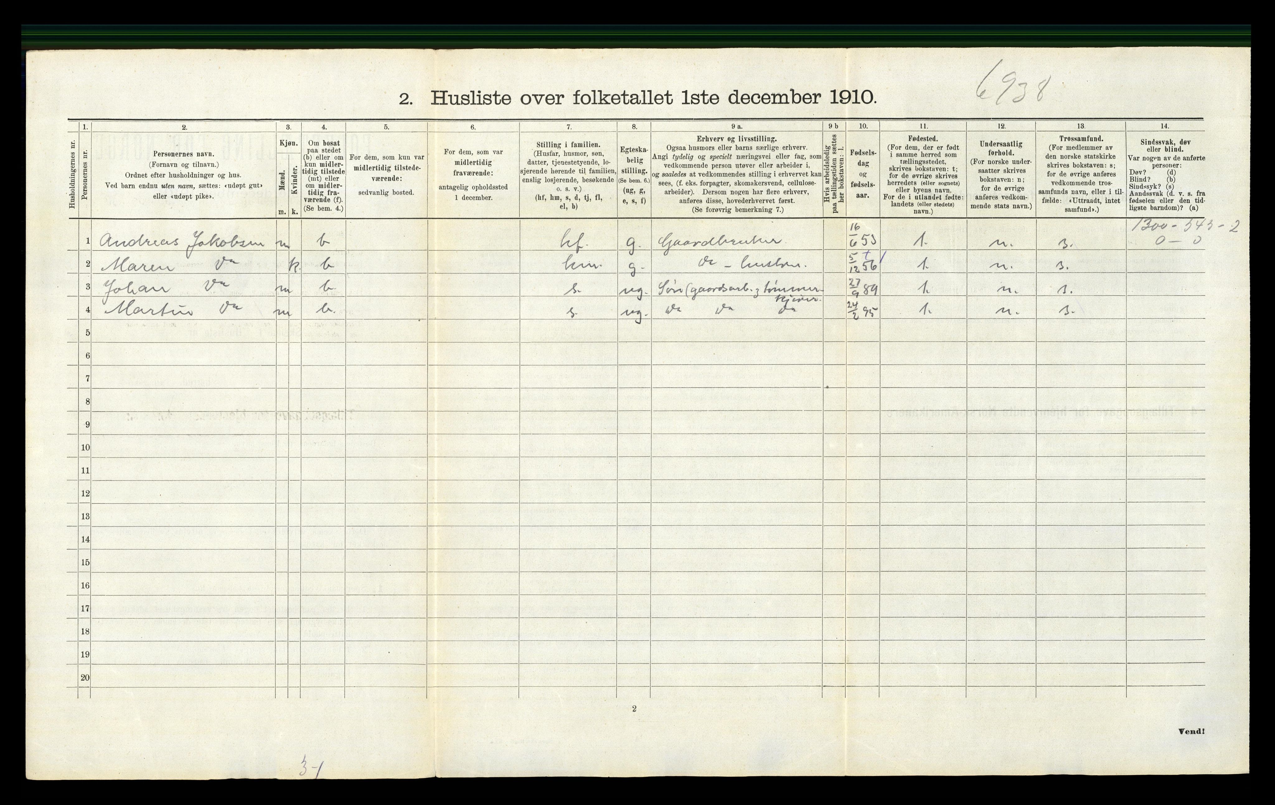 RA, 1910 census for Norderhov, 1910, p. 707