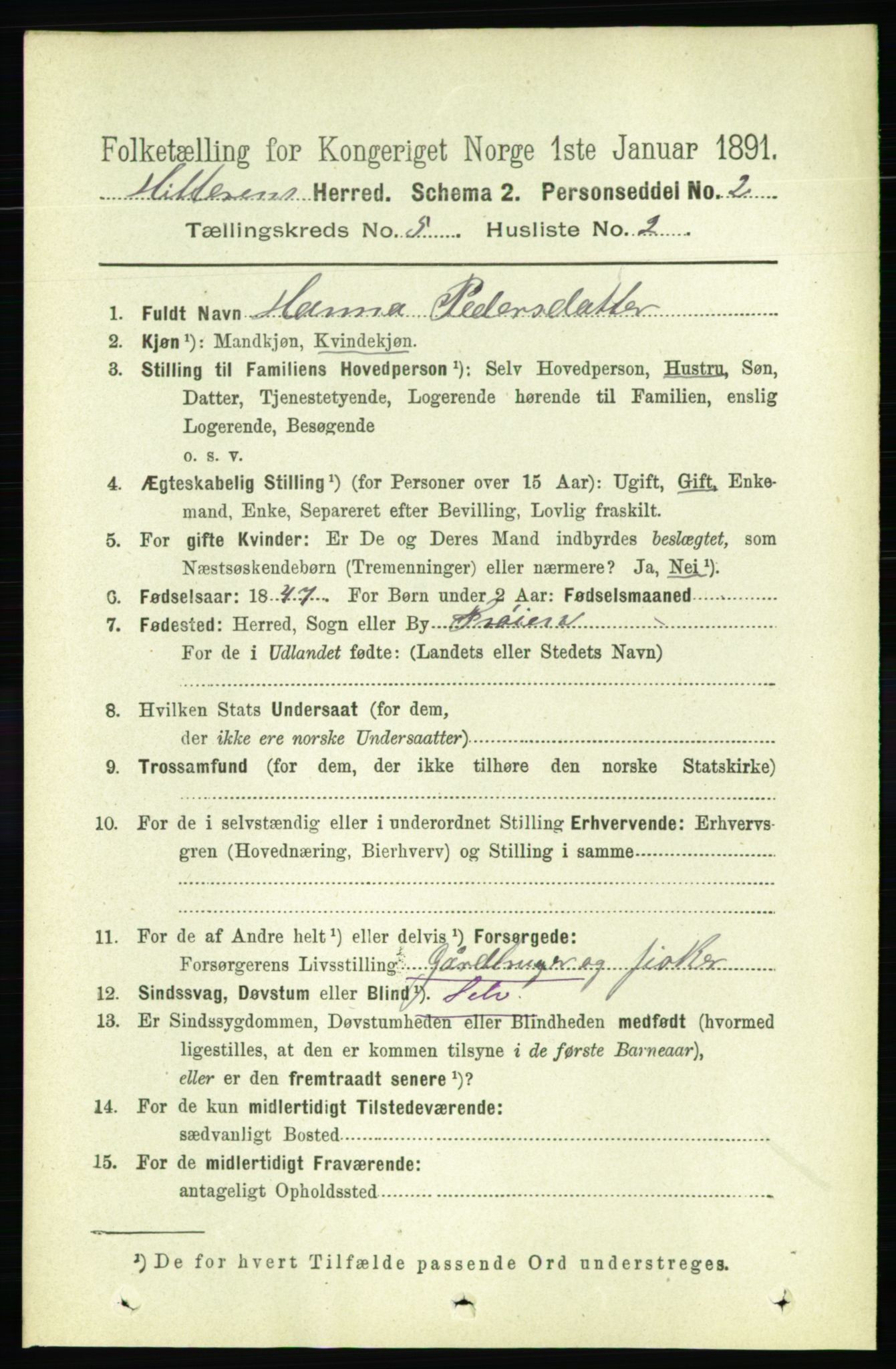 RA, 1891 census for 1617 Hitra, 1891, p. 898